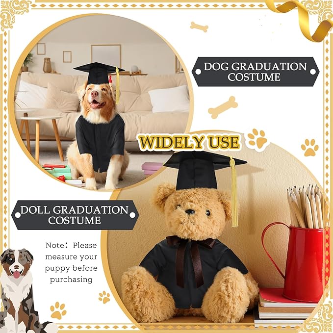 Xuniea 2 Piezas Traje de Graduación para Perro Gorro y Toga con Borla miniatura 4