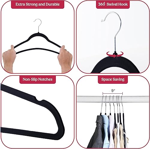 Miniatura 3 de LDC - Perchas de terciopelo negro, paquete de 30 unidades, antideslizantes, de alta calidad, para abrigos, pantalones, colgadores de fieltro para