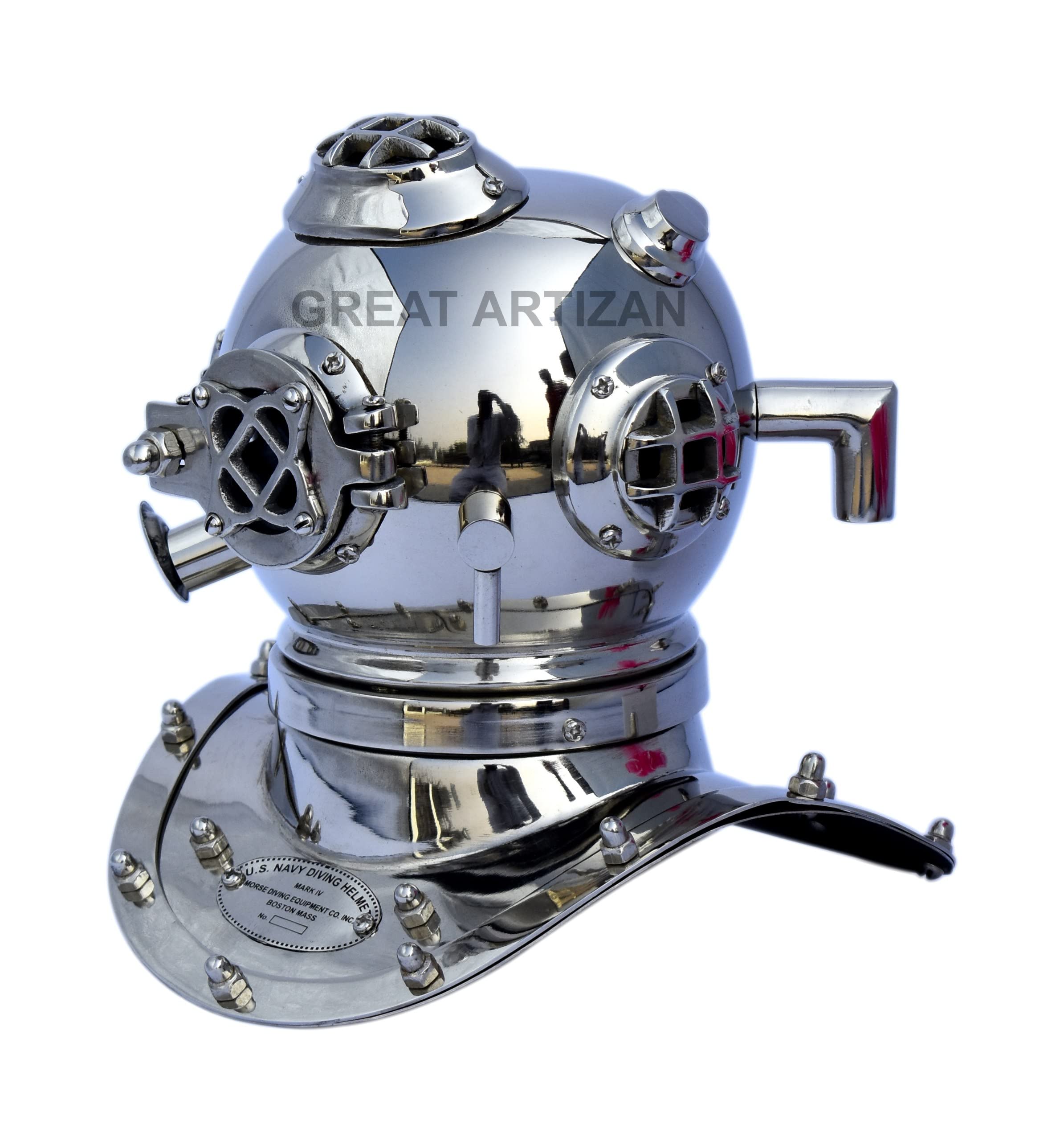US Navy Divers Diving Helmet with Mark IV, Vintage Handmade Scuba DEEP Diving Divers Helmet with Nickel Finish, Vintage Design Divers Helmet.