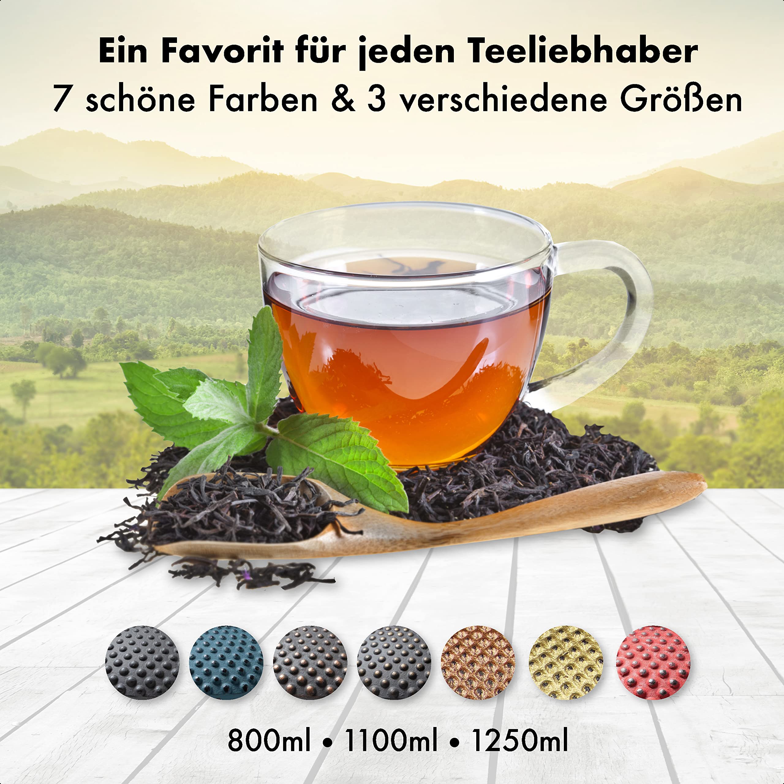 TEEKANNE GUSSEISEN 800 ML | Gusseiserne Teekanne Im Japanischen Stil | Teekanne Guss mit Sieb aus Edelstahl | Hervorragende Wärmespeicherfähigkeit | Robust | Langlebig | Arare | Blau