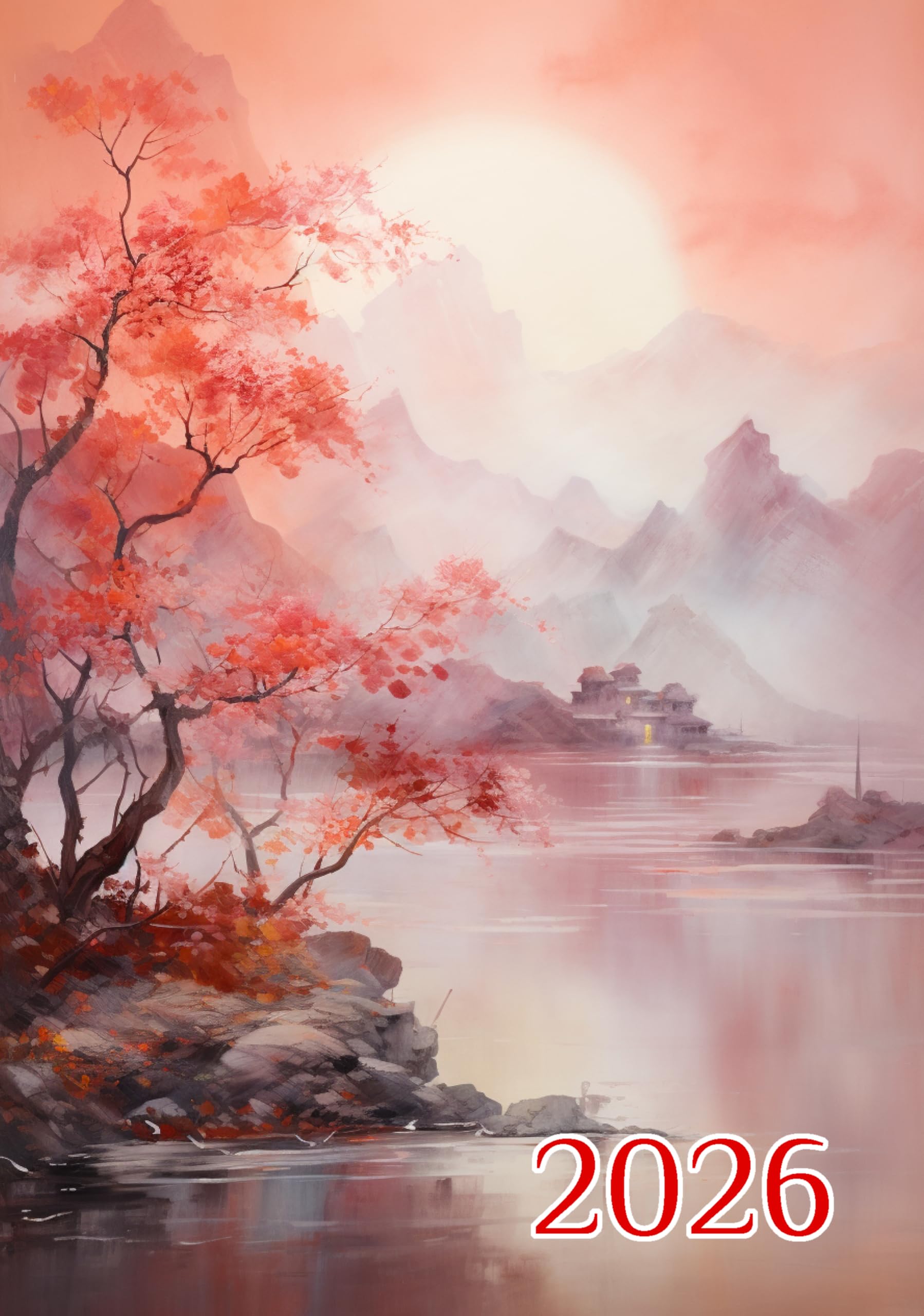 2026 Wall Calendar [12 pages 8"x12"] Serene Sunsets: Tranquil Landscapes with Vibrant Reds and Oranges, Captured in Soft, Atmospheric Watercolor Style