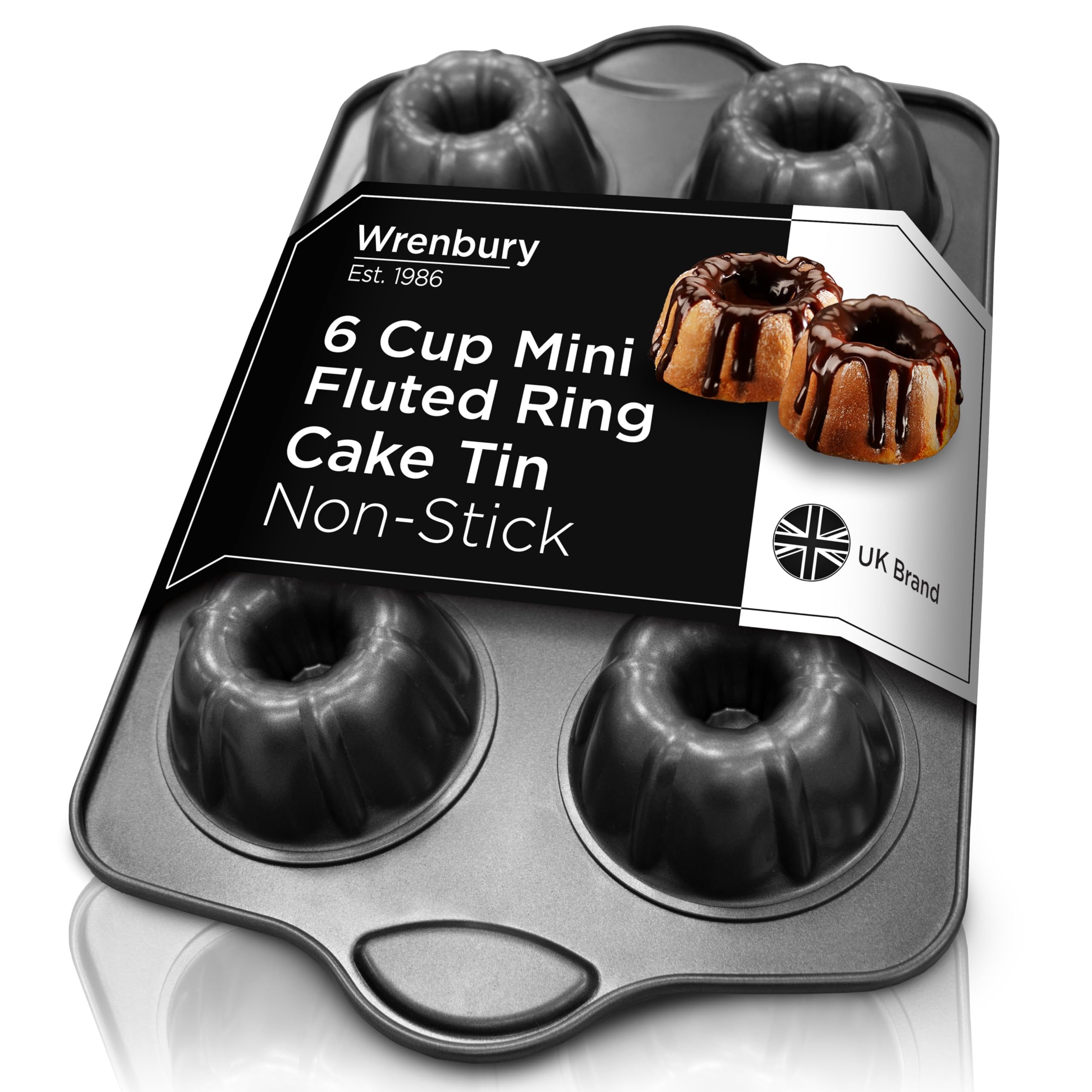 Wrenbury Mini Fluted Cake Tin 6 Cup Deep Non-Stick, Carbon Steel Ring Cake Mould for Perfectly Shaped Individual Fluted Buns