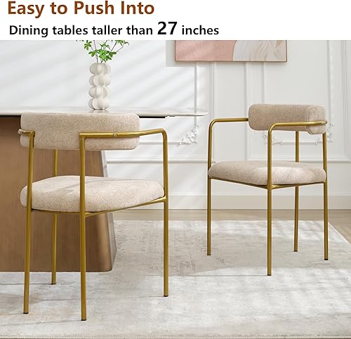 Miniatura 7 de Juego de 4 sillas de comedor modernas de mediados de siglo, sillas de comedor doradas con brazos y respaldo curvado, sillas de cocina Boucle sillas