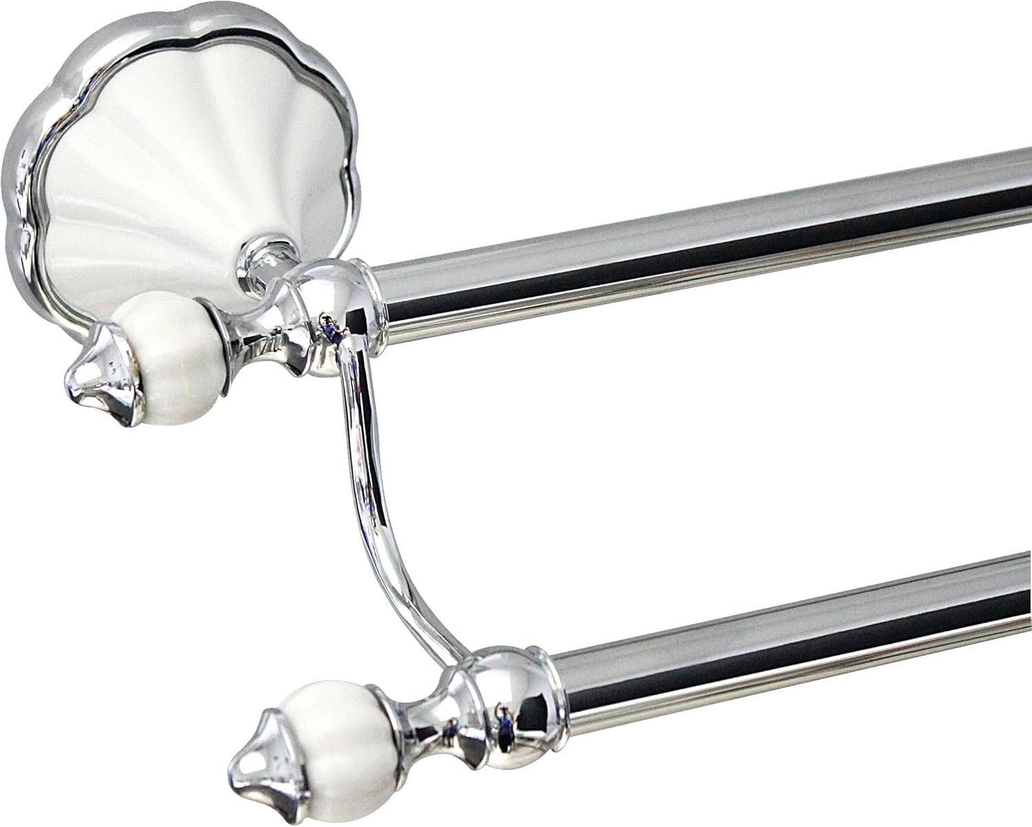MODONA 24" Double Towel Bar White Porcelain & Chrome Flora Series