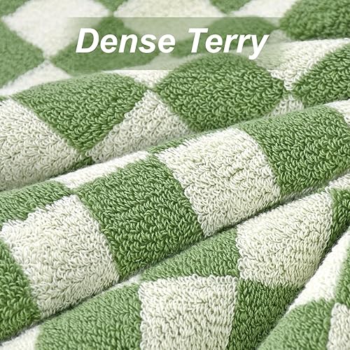 Miniatura 3 de Jacquotha Juego de 2 toallas de baño de lujo de 55 x 27.5 pulgadas, toalla de baño de algodón a cuadros verdes, toallas absorbentes de secado rápido