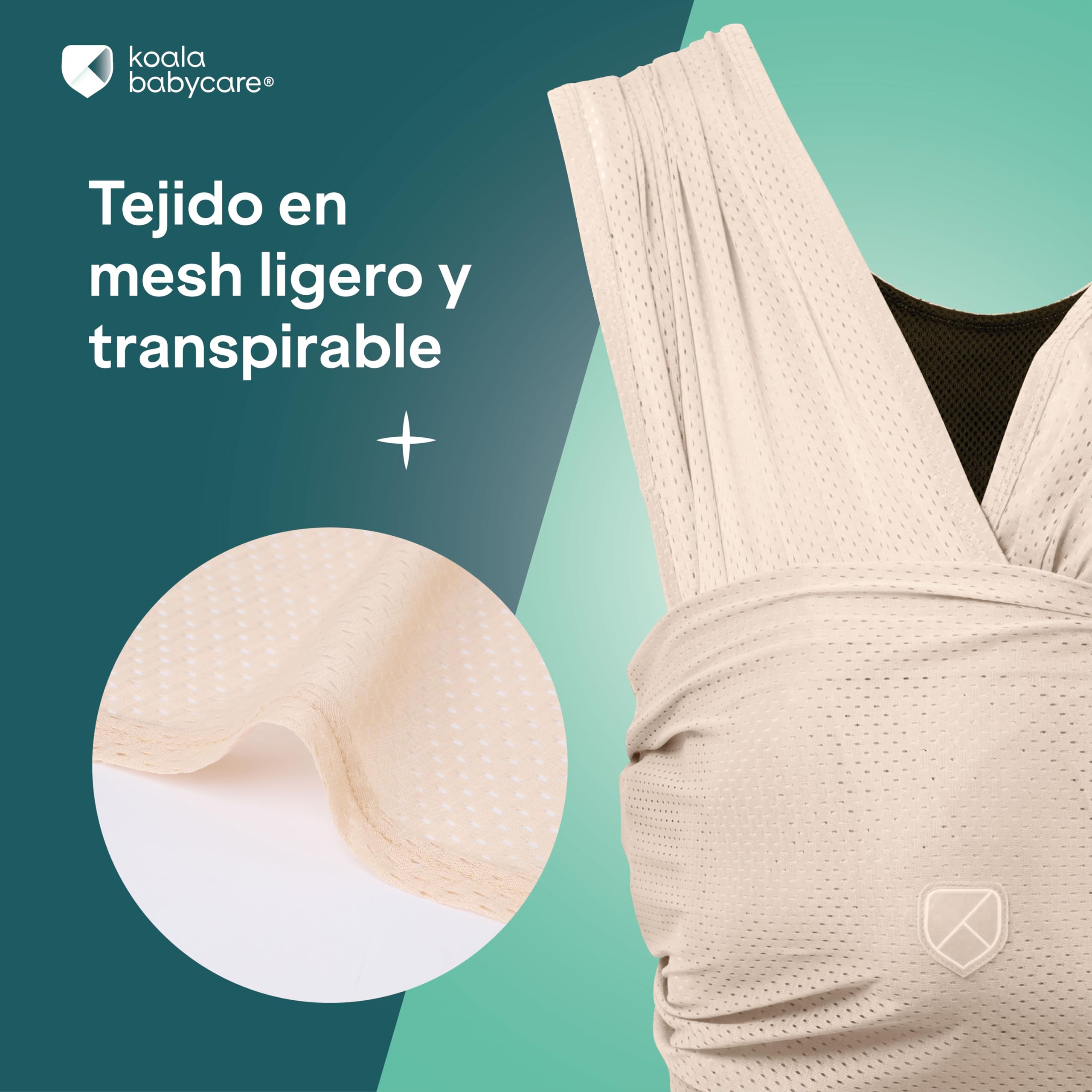 Koala Babycare Fular Portabebés Verano - Mochila Transpirable de Agua para Playa, Piscina, Ducha - Ligero, Ajustable hasta 9 kg - Secado Rápido y Compacto