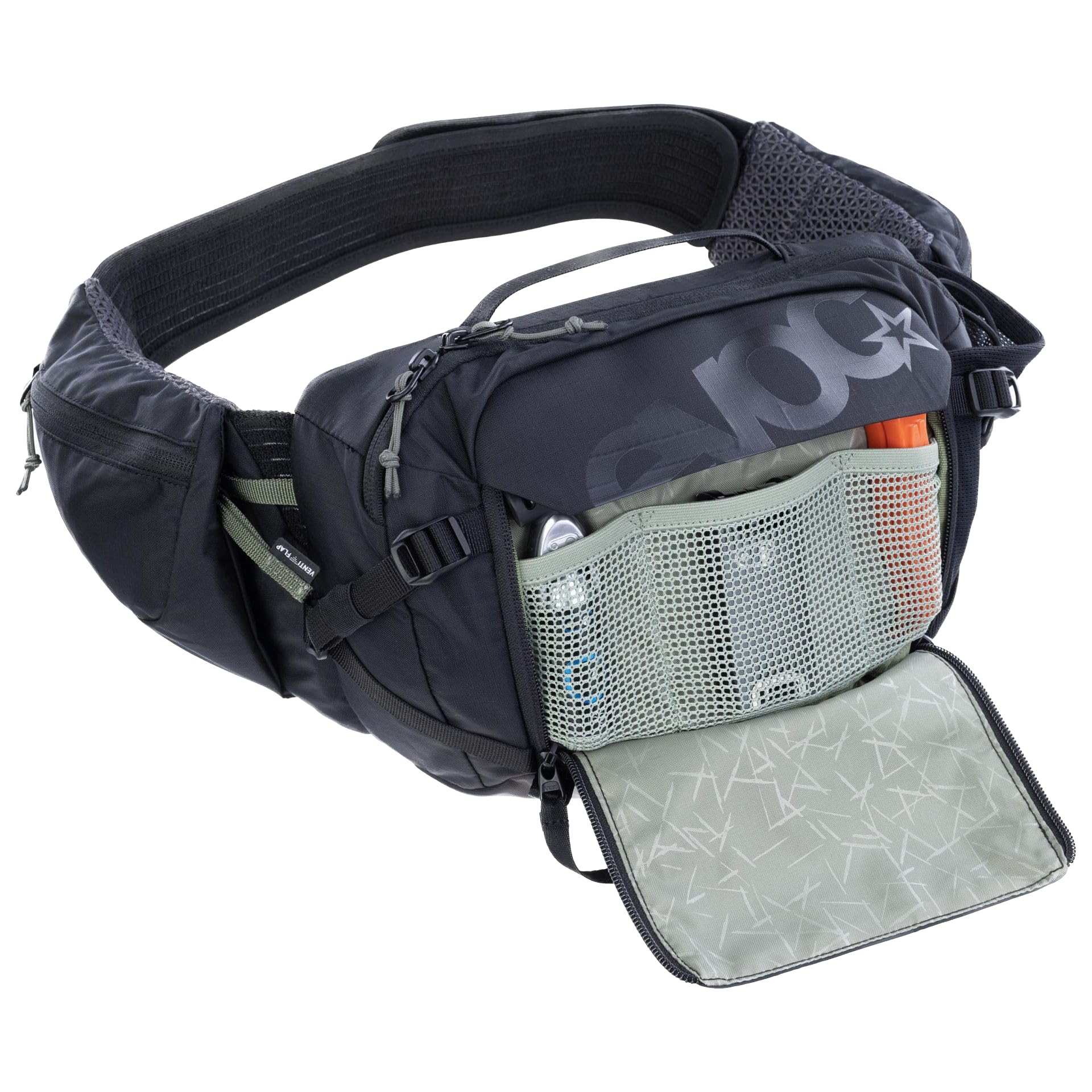EVOC HIP Pack PRO 3, Hüfttasche (AERO Flex Hüftgurt, AIR Flow Contact System, Mesh-Material, Werkzeugfach, Bauchtasche, perfekt für Trail-Liebhaber, One Size), Schwarz