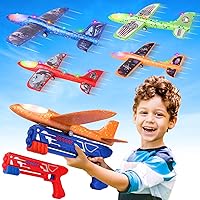 Vista 7 de Fuwidvia Paquete de 3 juguetes de lanzador de aviones, 13.2 pulgadas, planeador de espuma LED, juguete de catapulta para niños, 2 modos de vuelo