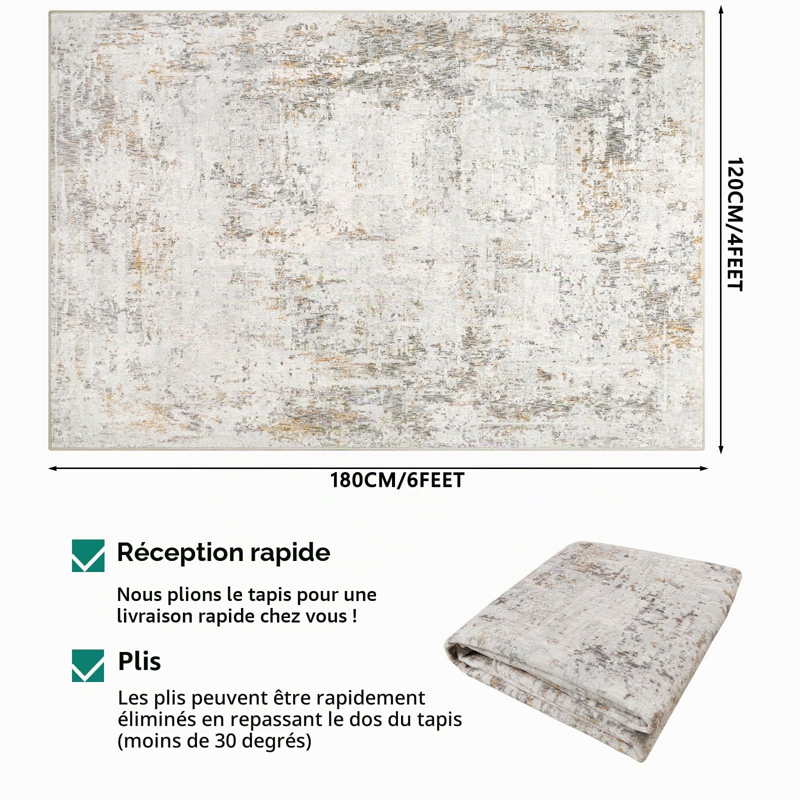 Capslpad Tapis à Poils Courts Abstrait 120 x 180 cm Tapis de Salon Moderne et Doux en Laine synthétique Tapis Lavable antidérapant Minimaliste pour Salon, Chambre à Coucher