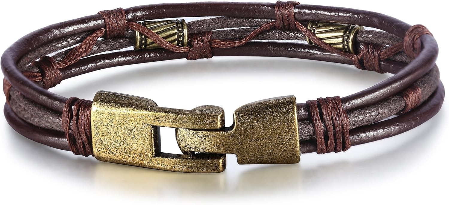 Jstyle Mens Vintage Leather Wrist Band Brown Rope Bracelet Bangle - Image 2