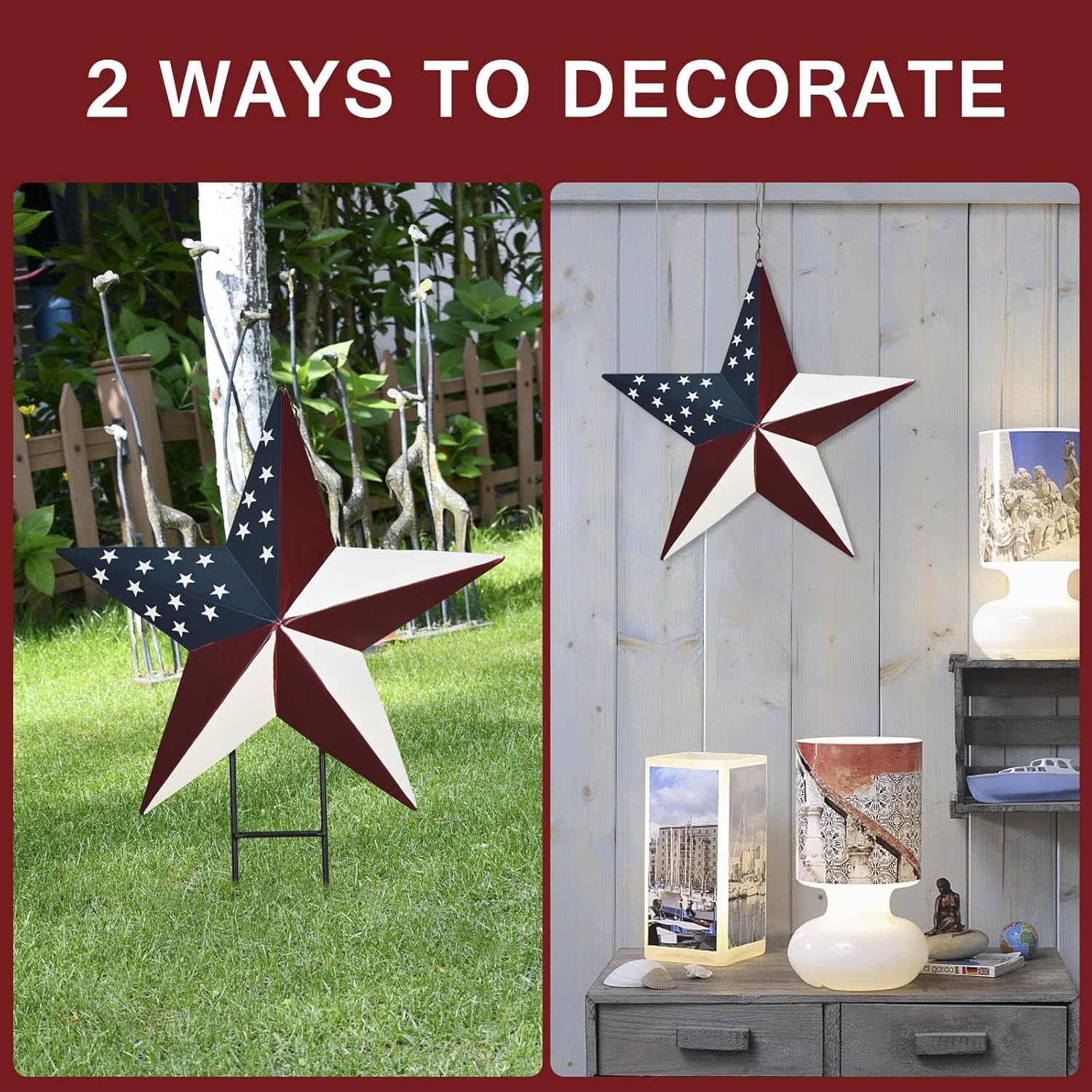 Linfevisi American Flag Star Yard Signs 17.7 Inch 2 Pack of Metal Patriotic Barn Stars Garden Stakes US Flag Outdoor 4th of July Decorations Memorial Day Yard Art Lawn Ornaments Patio for Outside