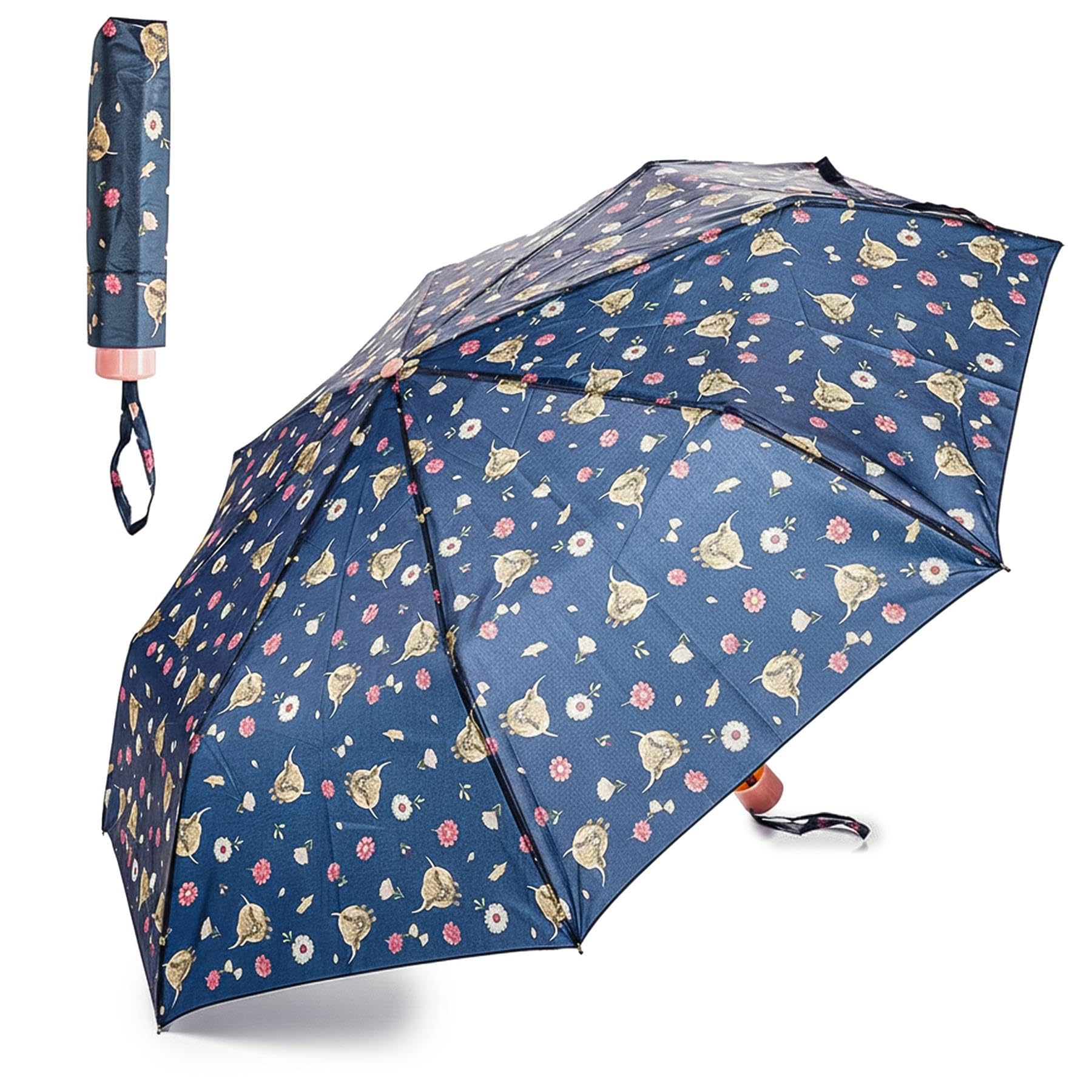 A2Z Ladies Supermini Umbrella Folding Brolly with Highland Cow All Over Print Compact Size 19.5x8cm Manual Lightweight 170T Taslon Canopy Portable Travel Weather Resistant Everyday Use For Womens