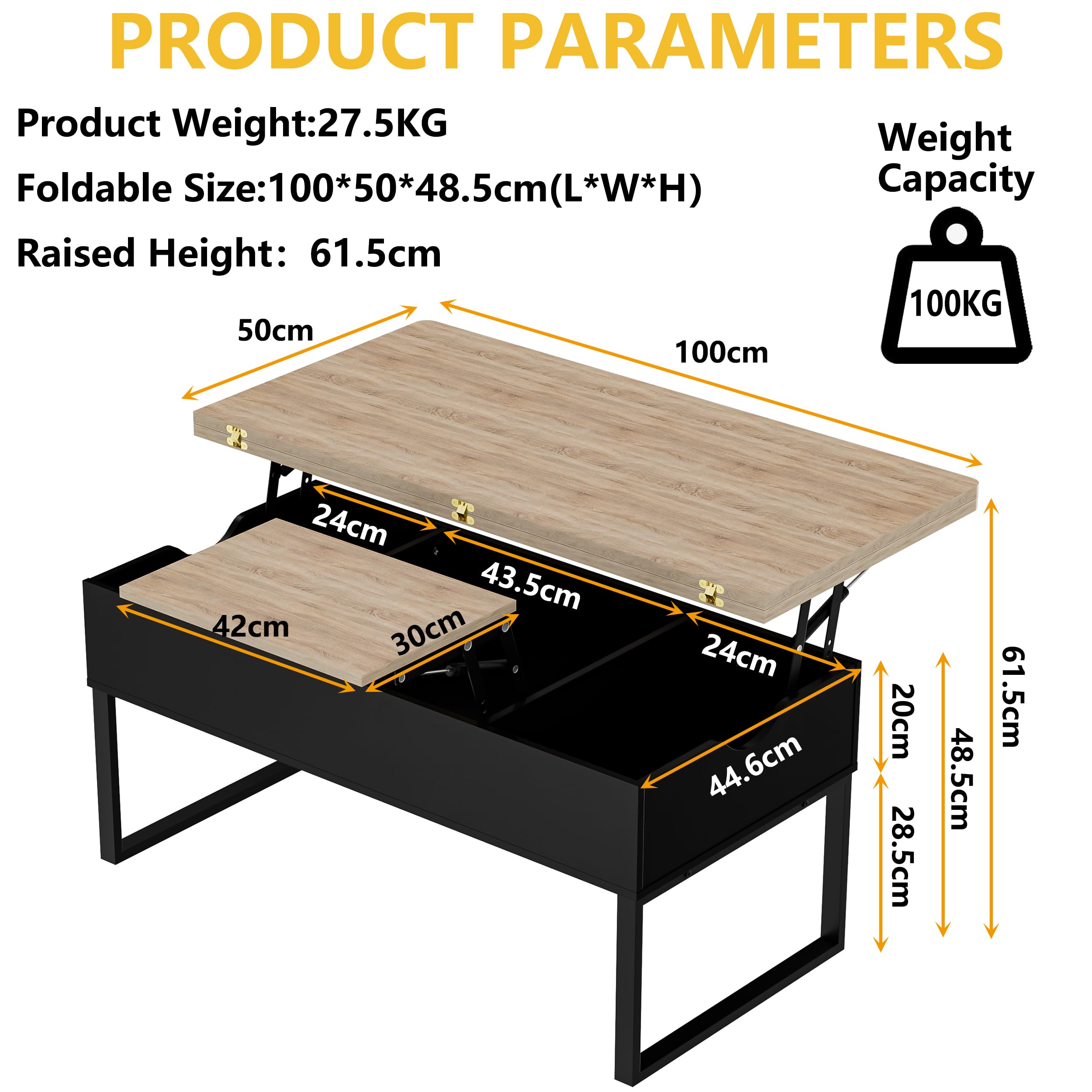 3-in-1 salontafel set met uitbreidbaar hefbaar bovenblad