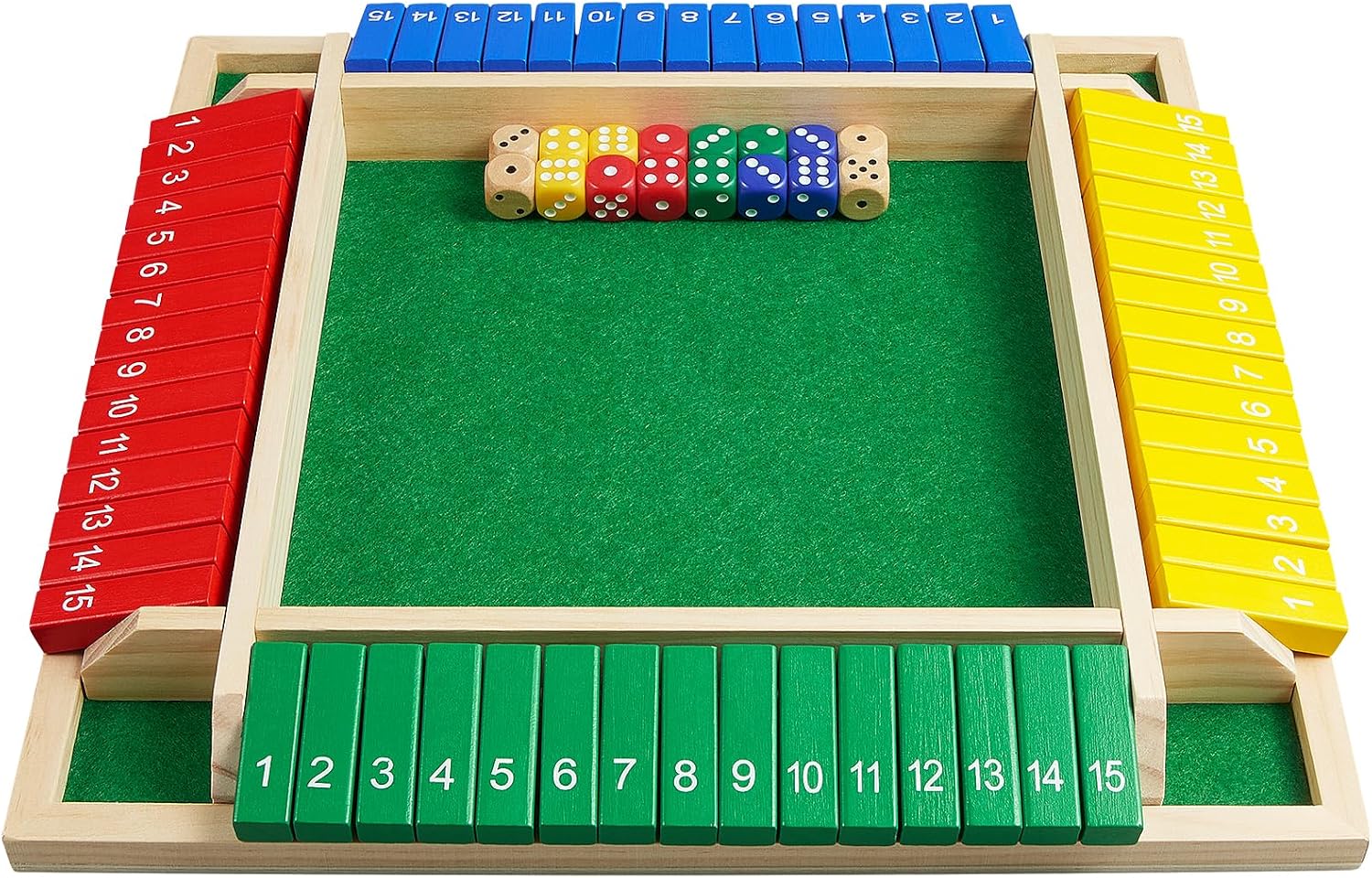 BIVOMON Upgrade Shut The Box Dice Game 1-4 Player, Wooden Board Table Math Games with 16 Dices, Classics Tabletop Version Games for Kids & Adults, Home, Classroom, Party or Pub (14 Inches) image 2