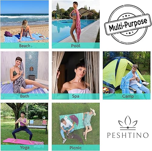 Miniatura 4 de Toalla de playa turca, 100% algodón, 38 x 71 pulgadas, de secado rápido, delgada, ligera, suave, libre de arena, toallas compactas para playa,