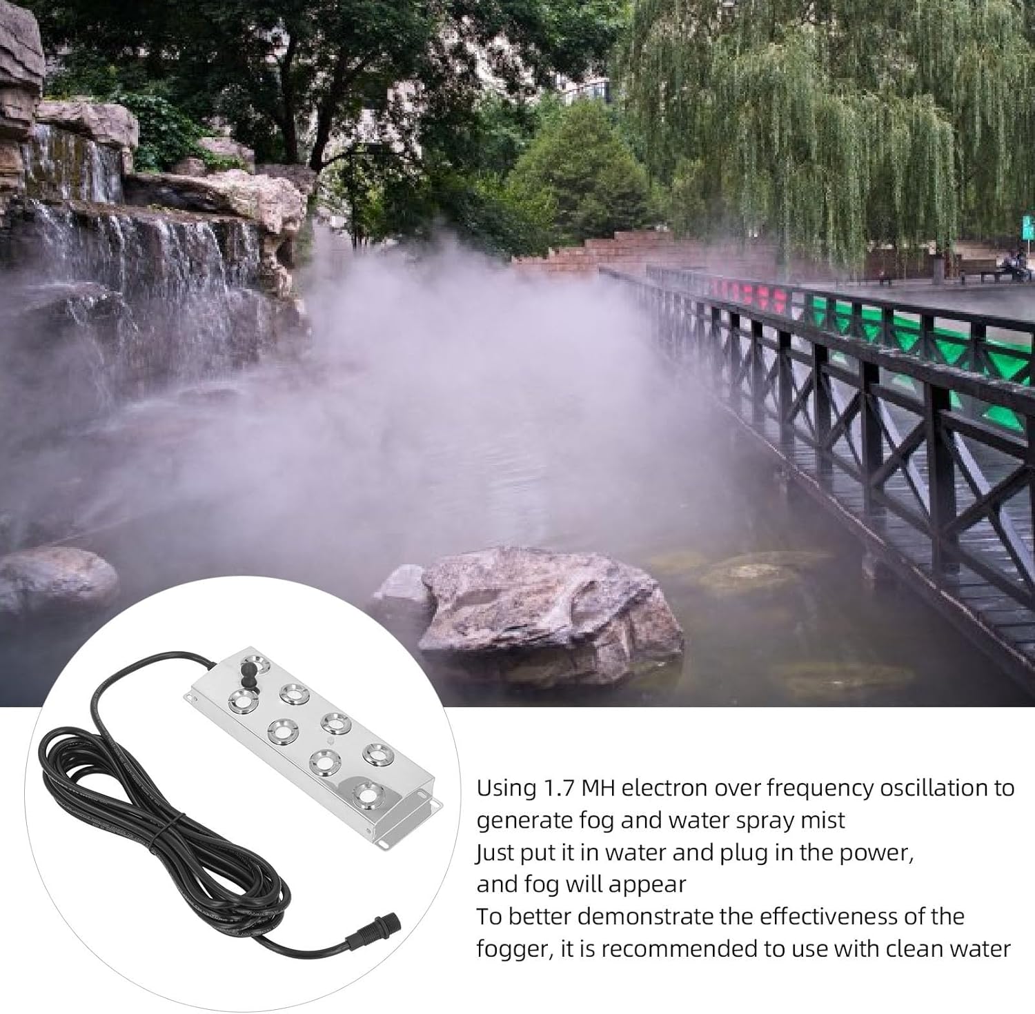 Dpofirs Ultrasonic Mist Maker Fogger 8 Heads 4.5L per Hour, Water Proof 5m 16.4Ft Mist Maker Fogger for Pond Garden Lawn Rockery Greenhouse Holiday Vegetable Preservation,Landscape