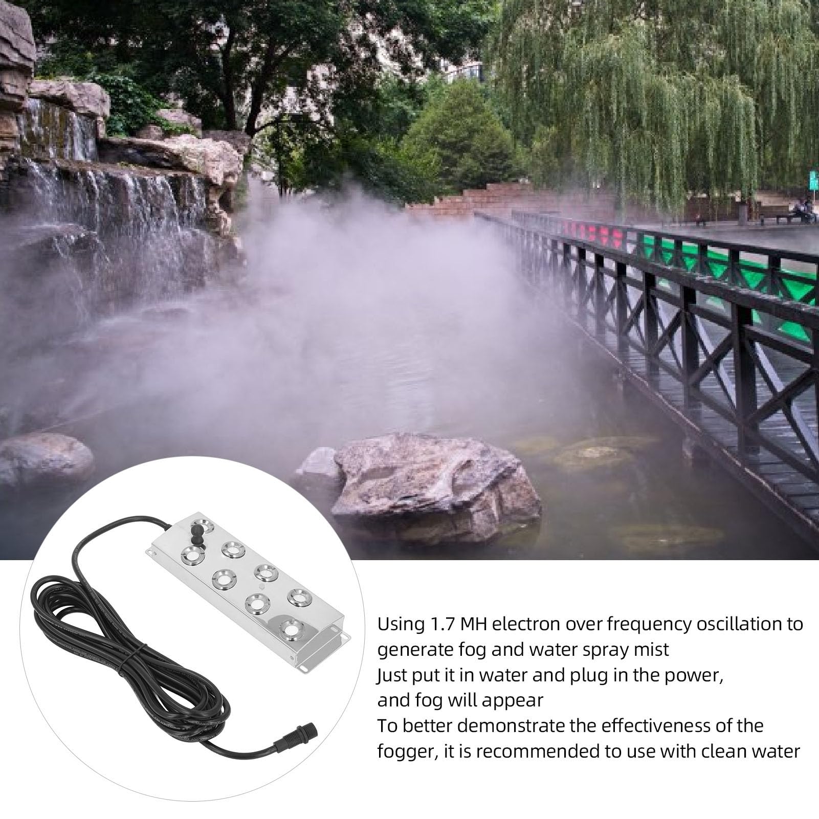 Nebulizzatore ad ultrasuoni a 8 Teste, Alimentatore Impermeabile Ip67 con Cavo 5 m, Creatore di Nebbia ad ultrasuoni 4,5 l/H per paesaggi Dc45 a 48v
