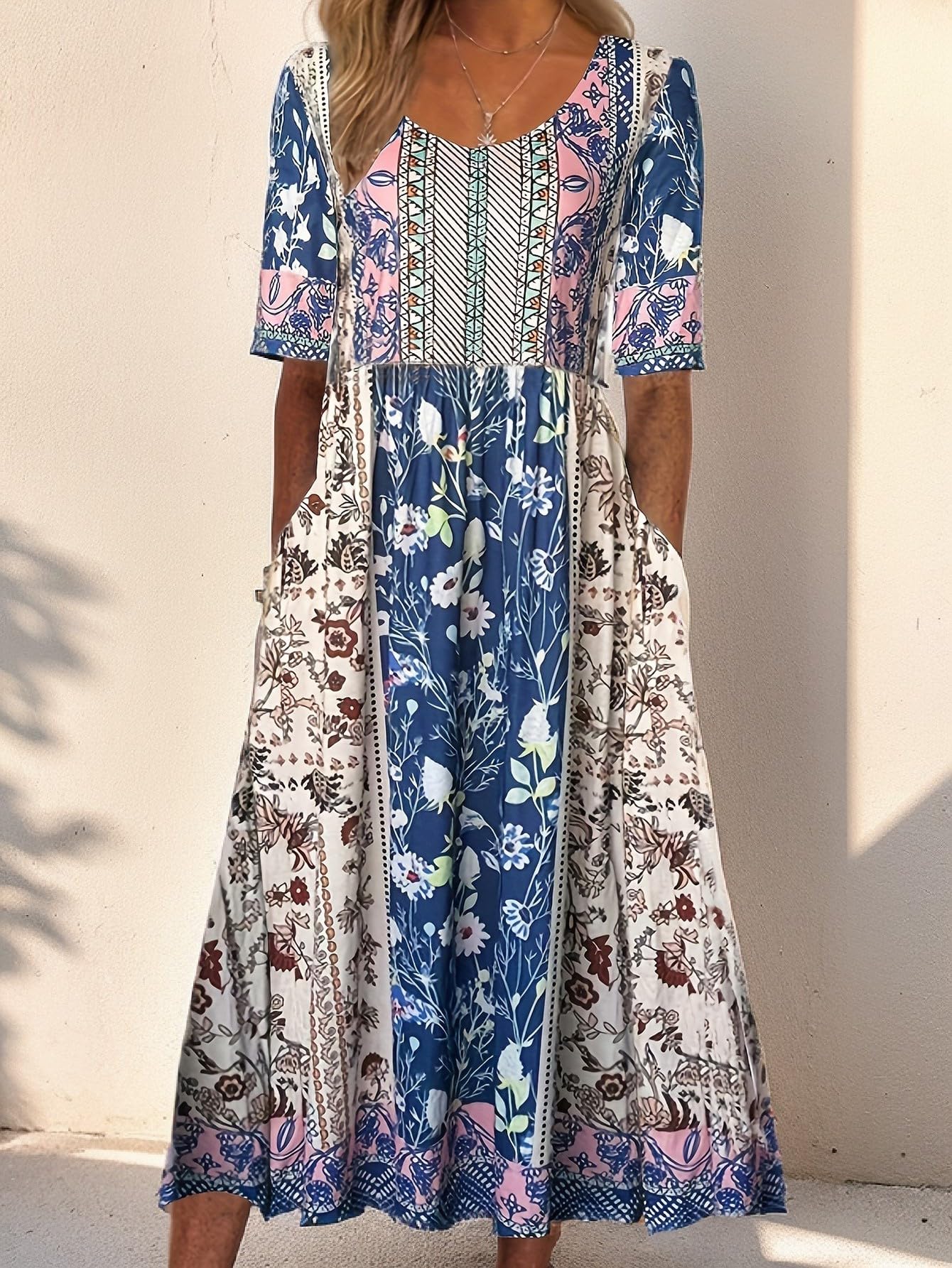 floral maxi dresses with short sleeves Women's Print Sleeve Dress Pockets, White Floral Fashion Size:12 (Pre-Order - Ships Mid September) Glamine Women's Sequin Sexy ProductID: 109899