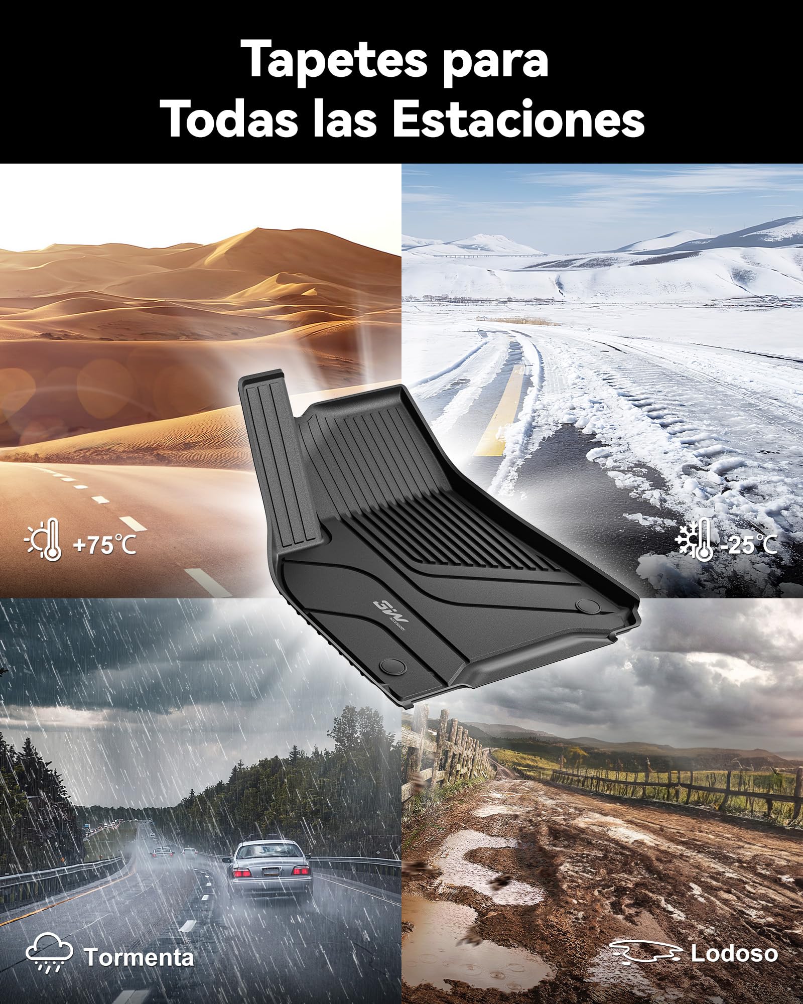 3W Juego Completo de Alfombrillas de Coche para Tesla Model Y 2020-2024 2025(No Compatible con Juniper),TPE para Todo Tipo de Clima,Alfombra Maletero y Alfombrillas Traseras Asiento Trasero