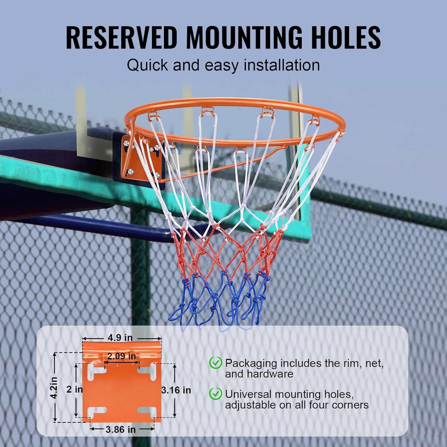 Happybuy Basketball Rim, Heavy-Duty 18" Wall-Mounted Flex Hoop Replacement with Net for Indoor/Outdoor Use, Ideal for Kids and Adults