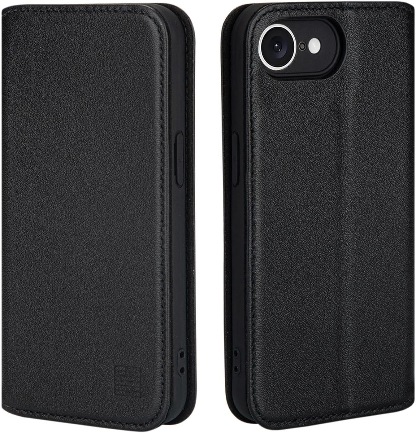 32nd Classic Series 2.0 - Real Leather Book Wallet Flip Case Cover for iPhone 16e (2025), with RFID Blocking Card Slot, Magnetic Closure and Built in Stand - Black