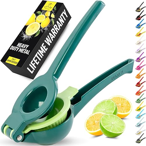 Zulay Kitchen exprimidor de limón metálico 2-en-1 - Exprimidor manual de limón de extracción máxima resistente - Exprimidor de limón manual extrae
