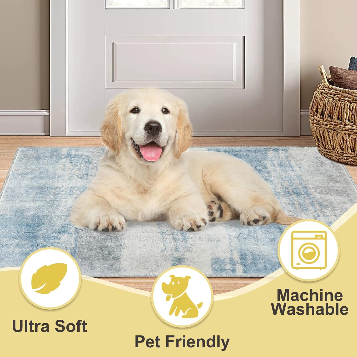 COMSLE Door Mat, Front Door Rug Indoor for Entrance Faux Wool Absorbent Non Slip Modern Throw Rug for Entryway Hallway Muddy Paws - Pet Friendly, 20x32 Inches,Milk Blue Machine Washable - Image 4