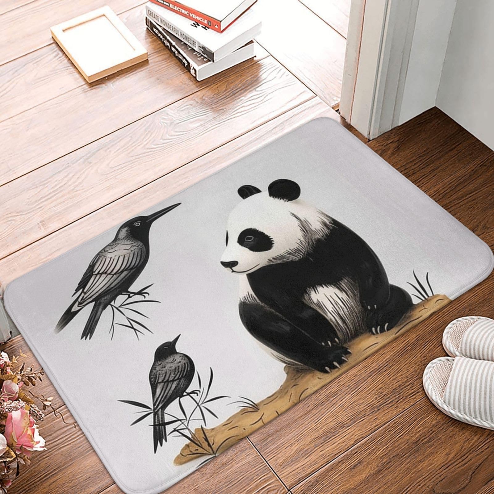 Doormat Non-Slip Welcome Mats Bird Cedar Panda Door Mat Entrance Floor Mats Washable Rubber Door Rug Personalized Carpet Rugs Farmhouse Entryway Mats for Outdoor Indoor Home Decor 16''x 24''