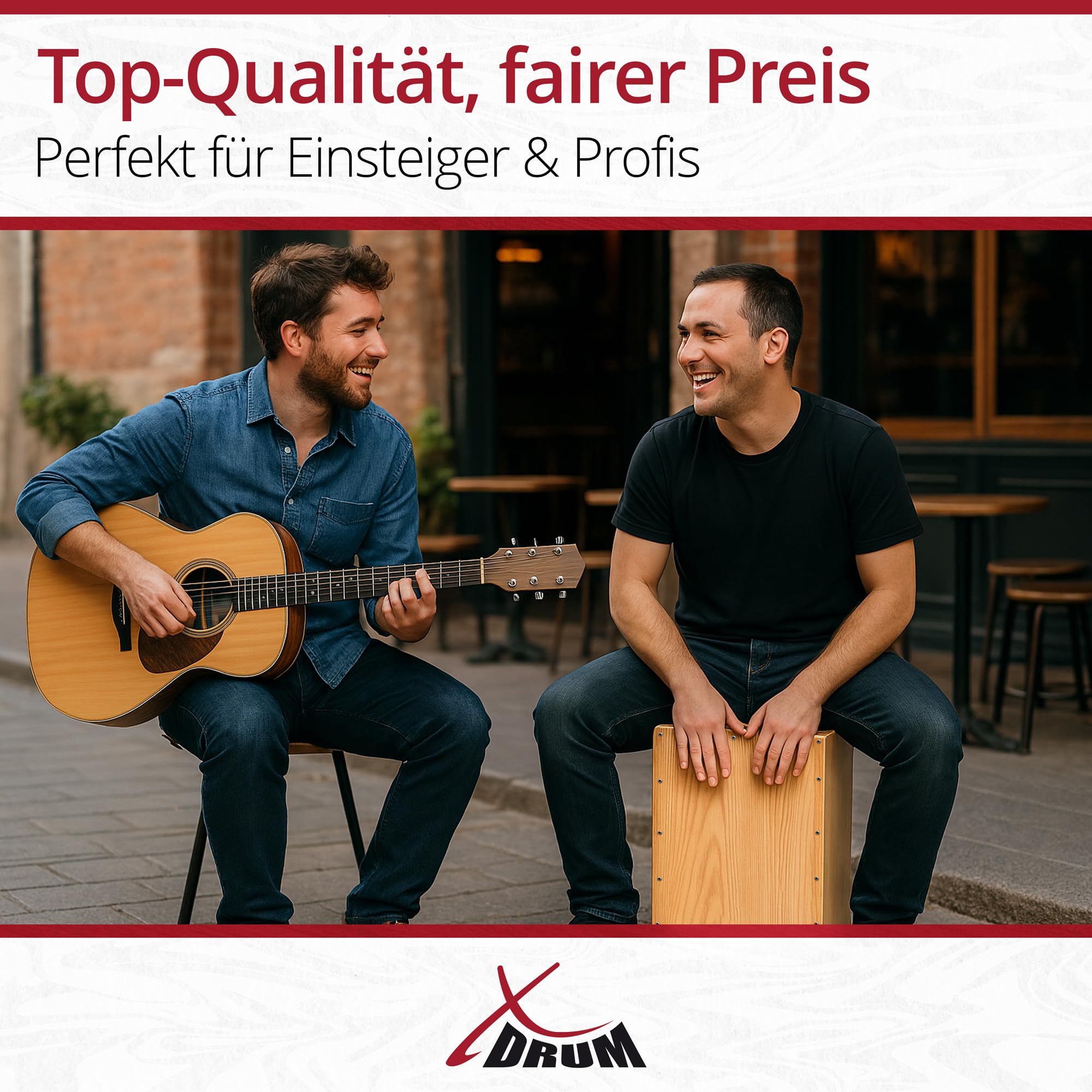 XDrum Cajon Primero Natur - Kistentrommel inkl. Rucksacktasche und Schule - Trommelkiste mit Snare Sound - Holz Drum Kiste mit Gigbag