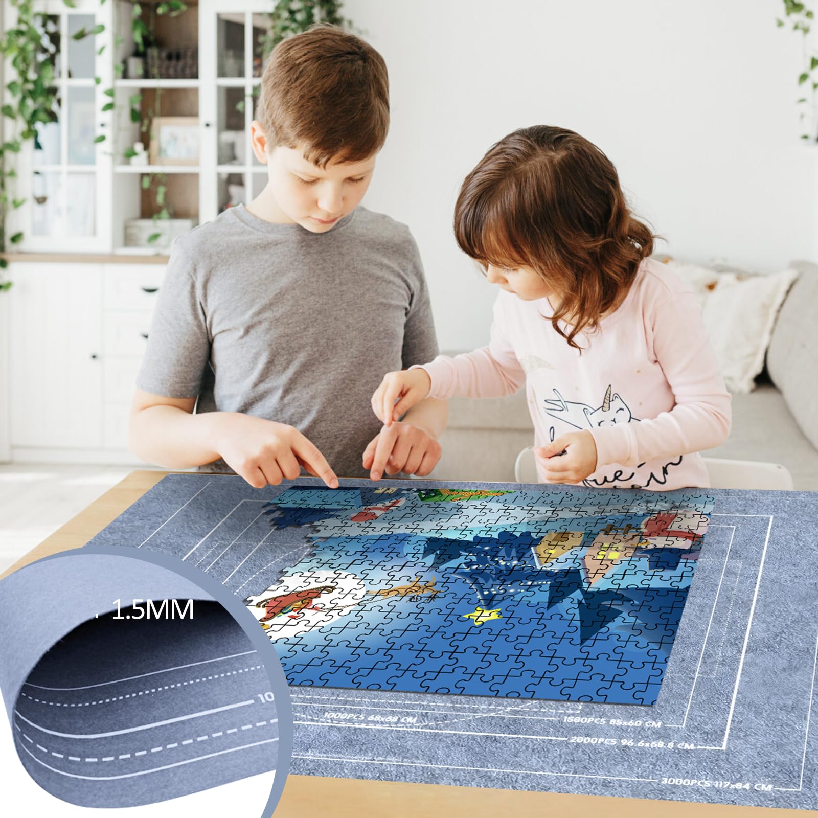 VFANDV Tapete Puzzle, Fieltro Tapete Puzzle para 1000 1500 2000 3000 Piezas Puzzle Mat Roll Jigsaw Puzzle Pad, Estera de Rompecabezas Portátil con 4 Puzzles Clasificadores (Gris)
