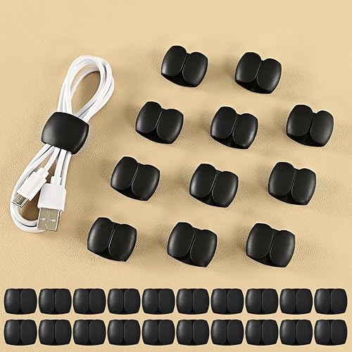 Miniatura 7 de Paquete de 20 clips organizadores y almacenamiento de cables, versátil gestión de cables y cables de carga para viajes, escritorio y hogar, soportes