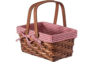 Straw Picnic Basket with Gingham Lining