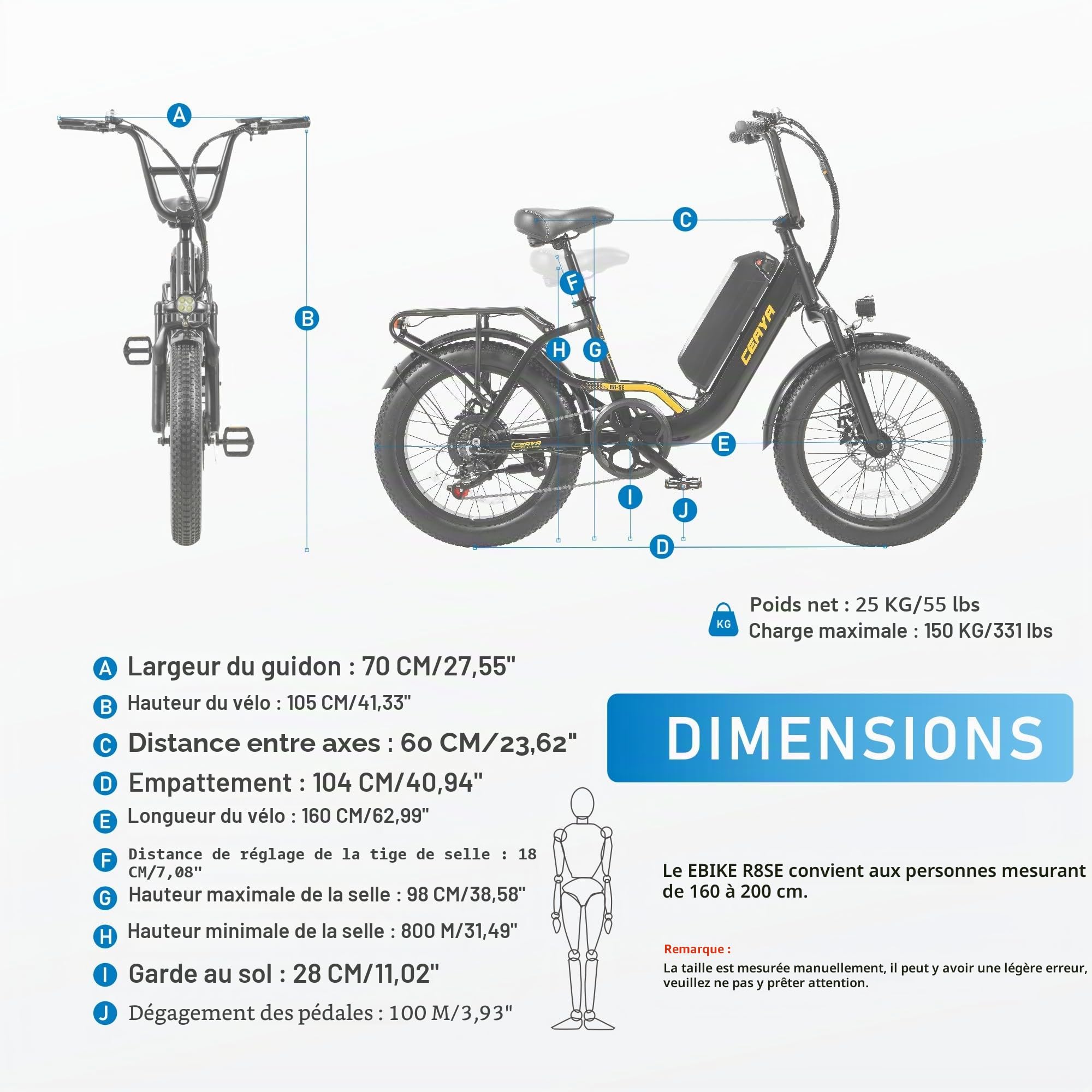 Vélo électrique pour Homme Femme 20" × 3.0 Fat Bike Electrique Ebike 7 Vitesses,avec Batterie Amovible 48V15Ah Autonomie 40-80km…