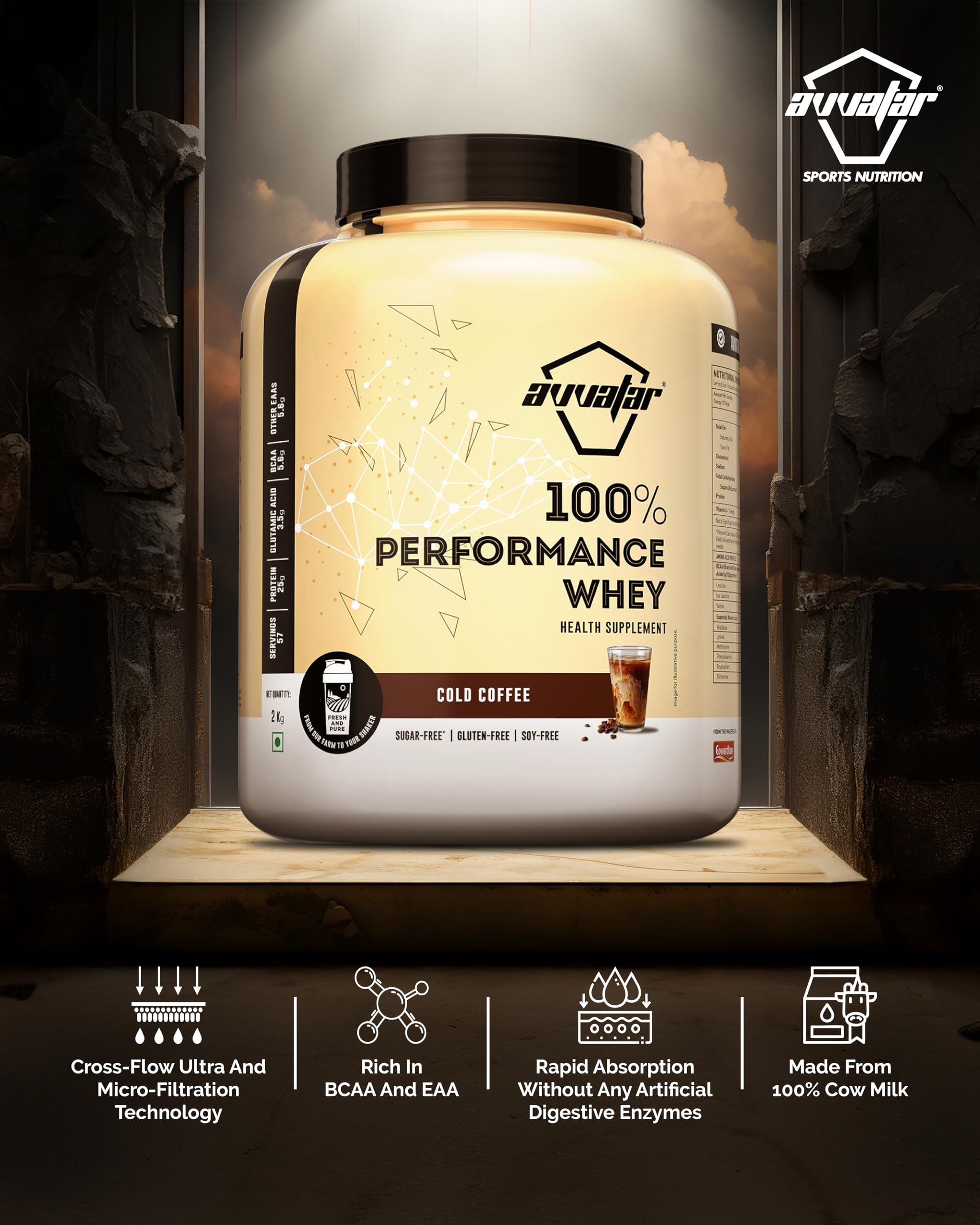 avvatar PERFORMANCE WHEY PROTEIN | 2Kg | Cold Coffee Flavour | 25g Protein | 57 Servings — Amazon image 2