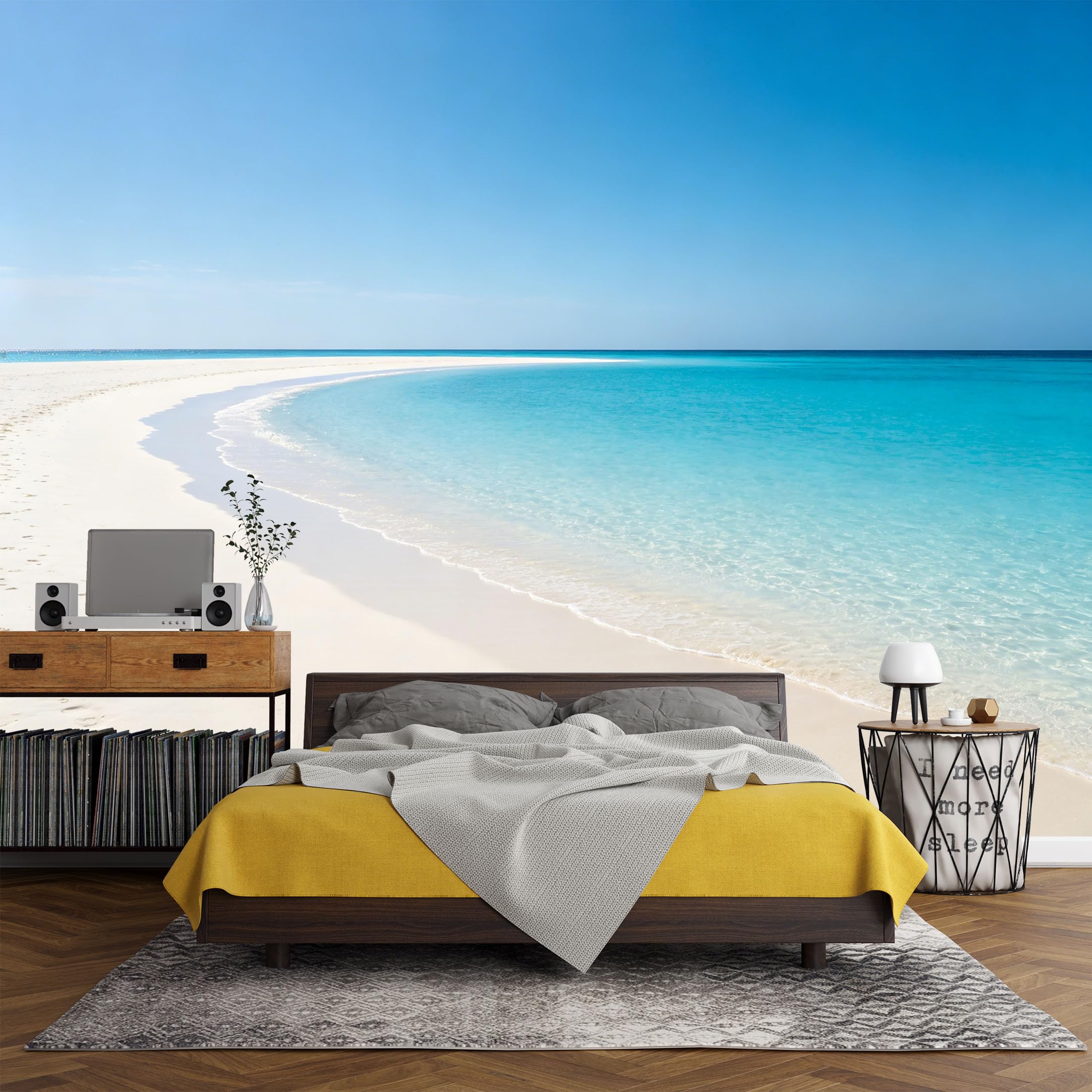 Custom Size Wall Mural， Coastal Ocean Shoreline Blue Sea Horizon，SelfAdhesive Art Prints wall Fabric (No PVC) Removable Wallpaper Living Room Decor