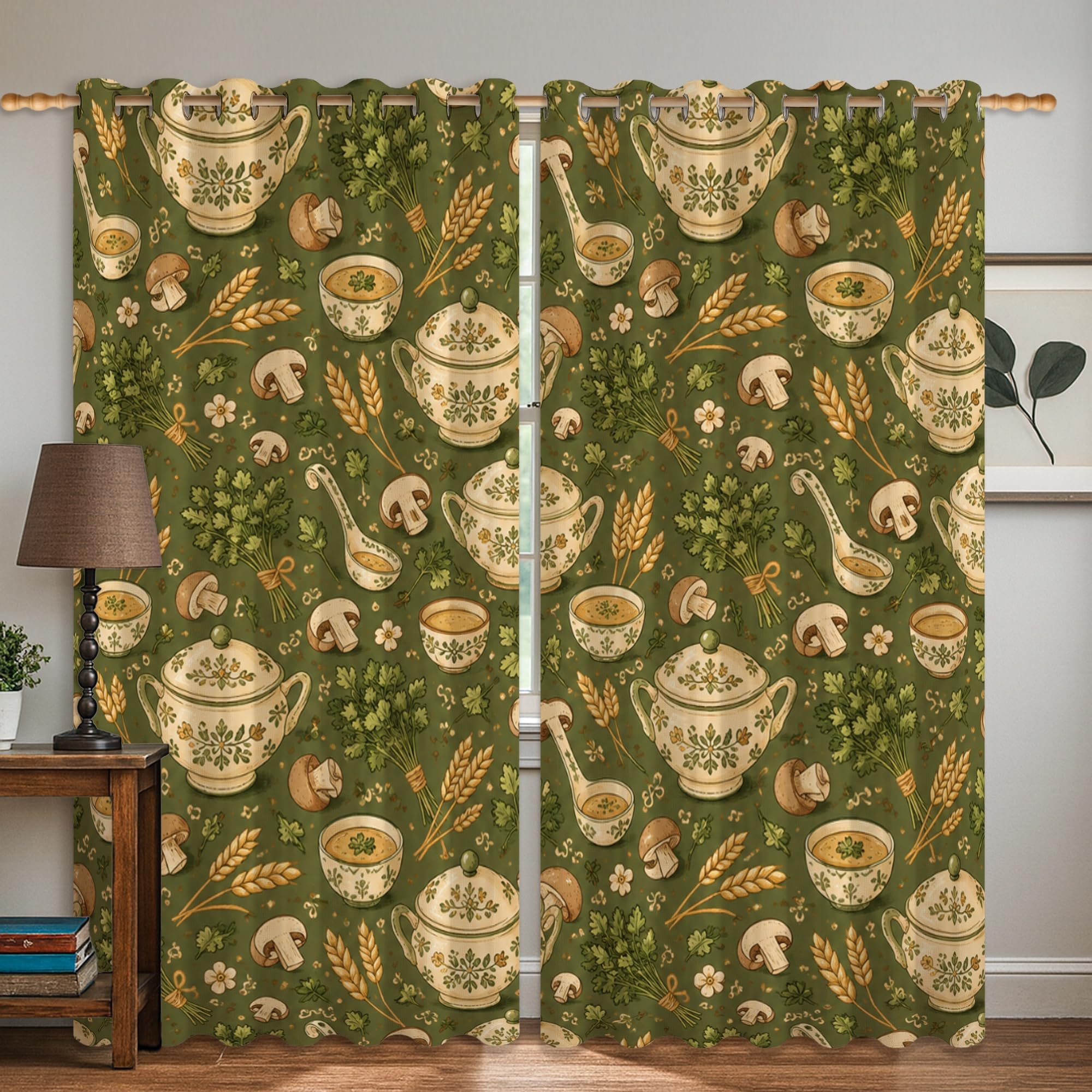 Rideaux occultants rustiques à isolation thermique vert automne 106 cm
