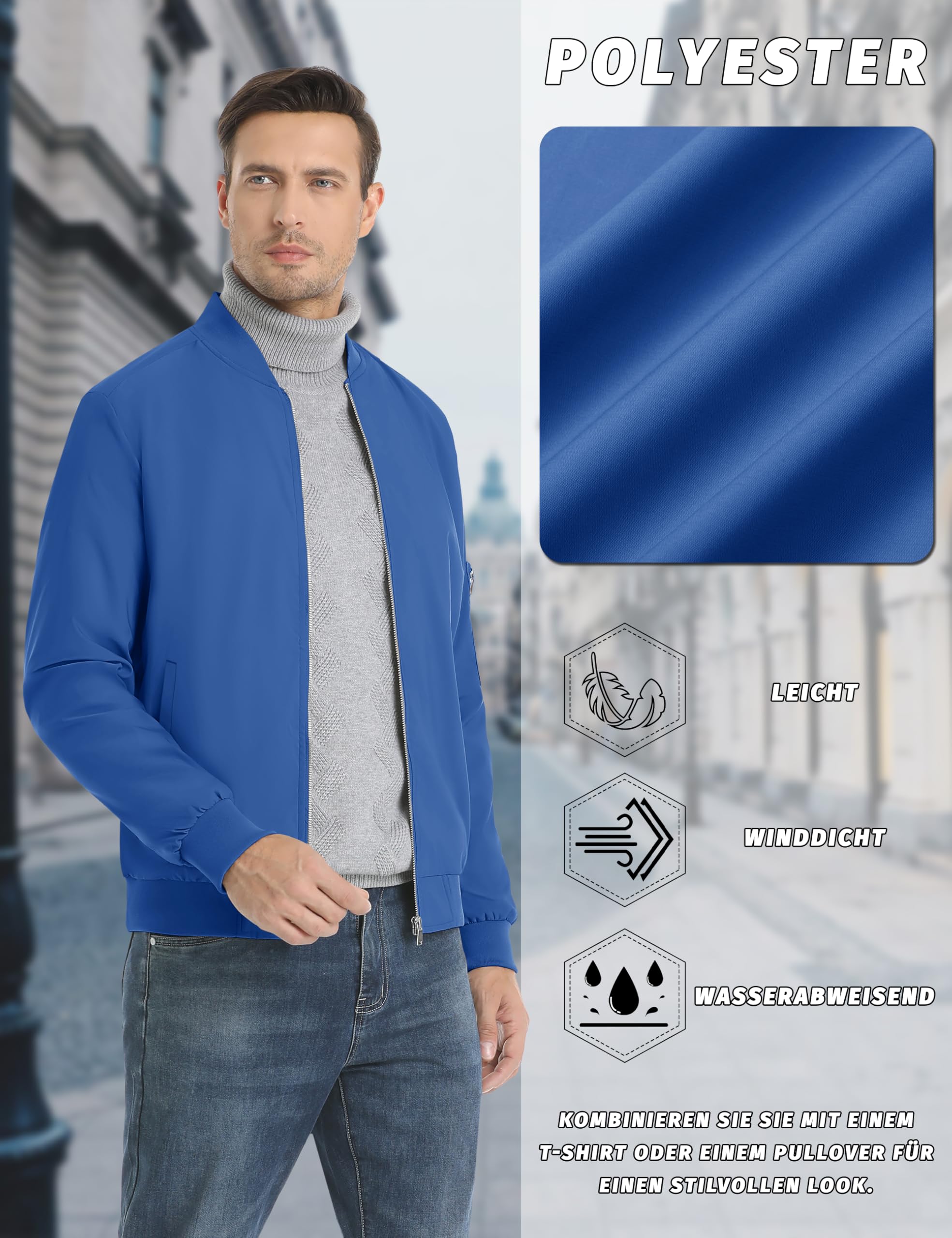KEFITEVD Giacca a vento da uomo, leggera, casual, stile militare, con tasche multiple