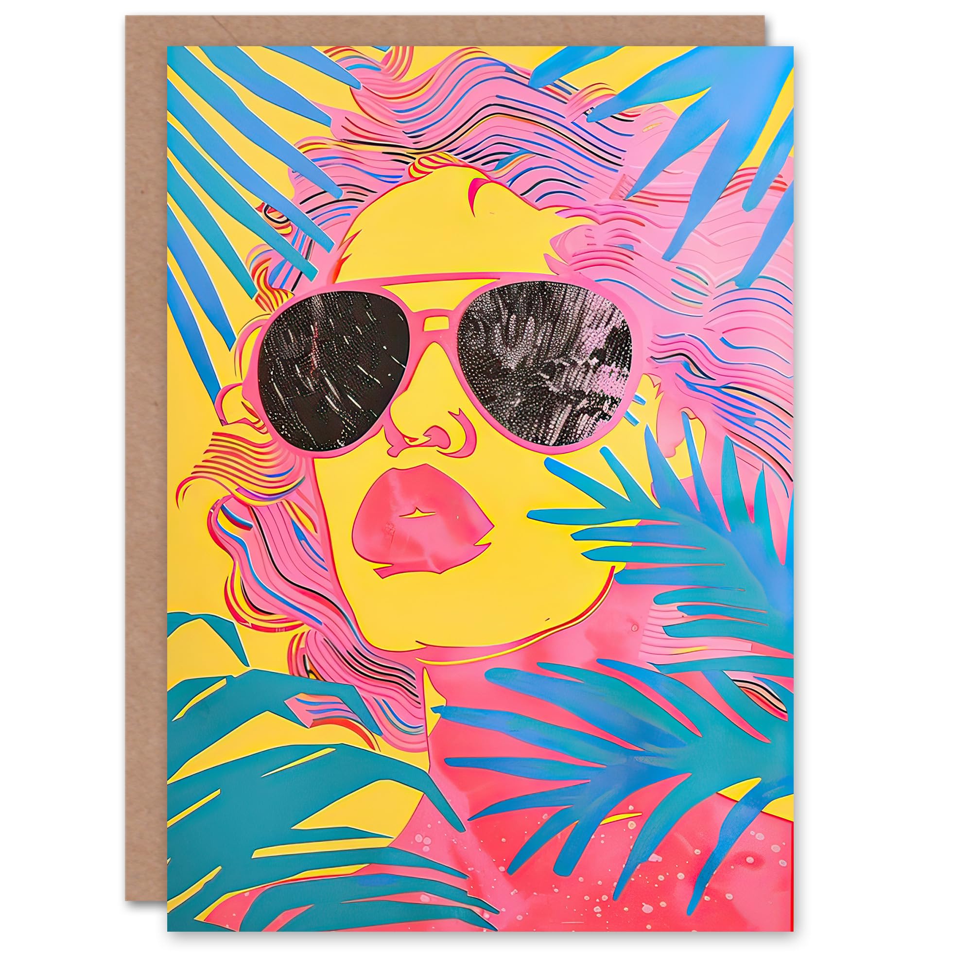 Artery8 Greeting Card Summer Malibu Woman in Shades Portrait Tropical For Her Woman Birthday Card