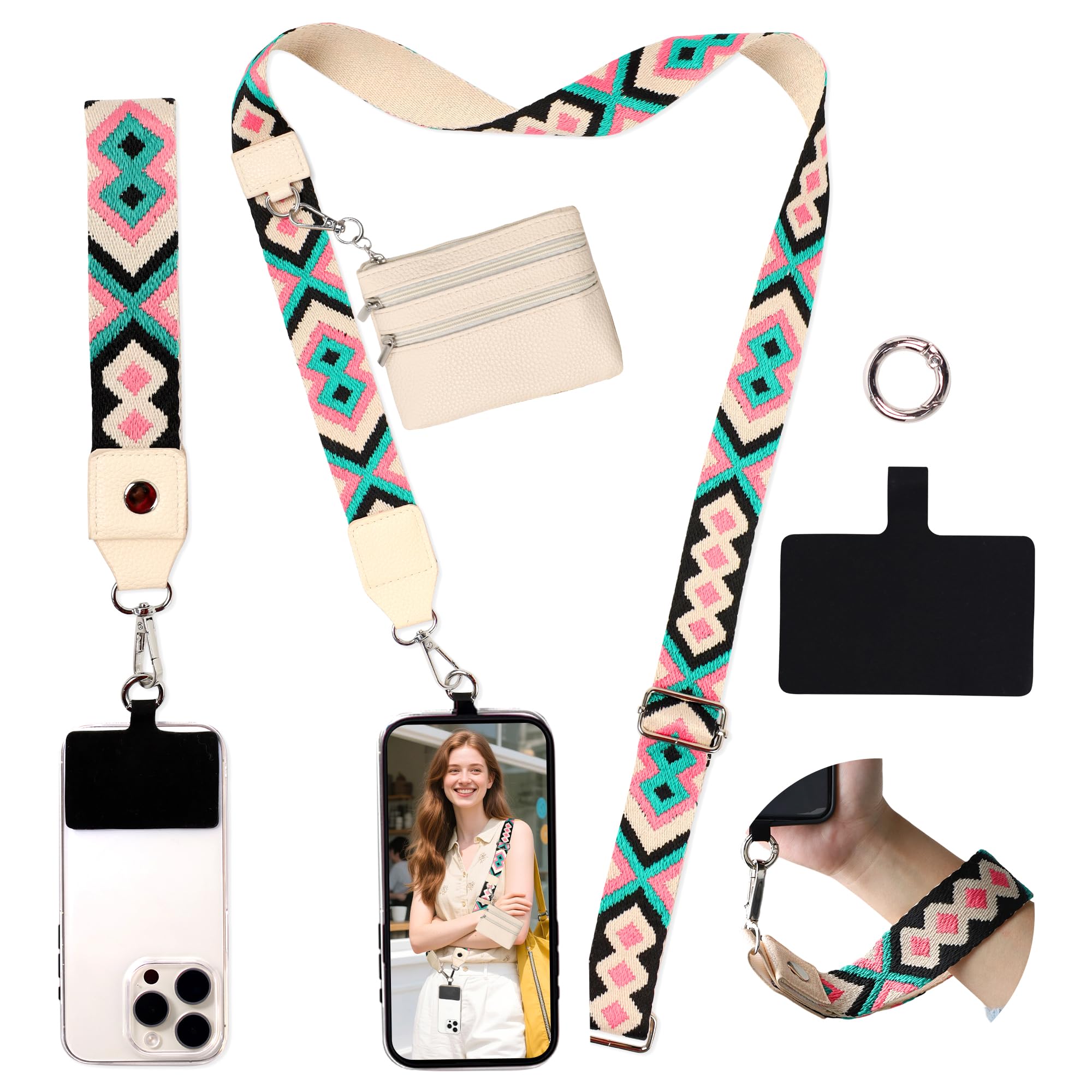 FUVLIFE Correa de muñeca cruzada para teléfono, correa de clip ajustable para teléfono con cartera cruzada
