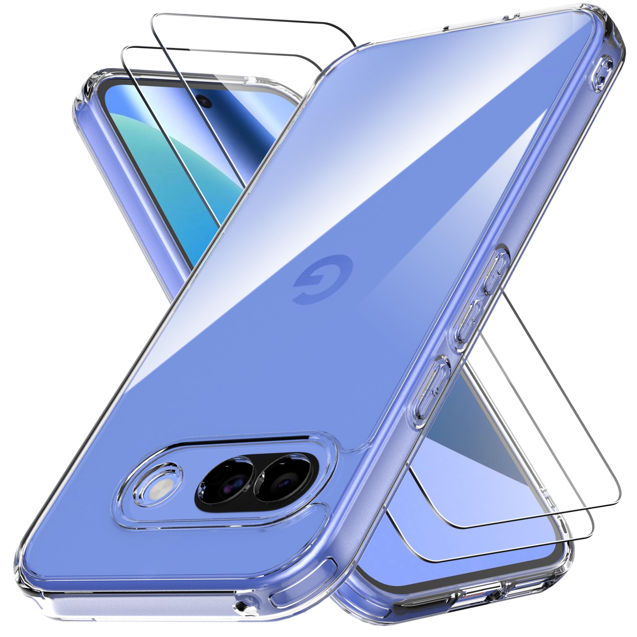 Anoowkoa Custodia Cover per Google Pixel 10/Google 10 Pro + 2 Pezzi Vetro Temperato CASE Ultra Sottile Morbido TPU e PC Trasparente Silicone Antiurto Protettiva Custodi Pixel 10/Pixel 10 Pro