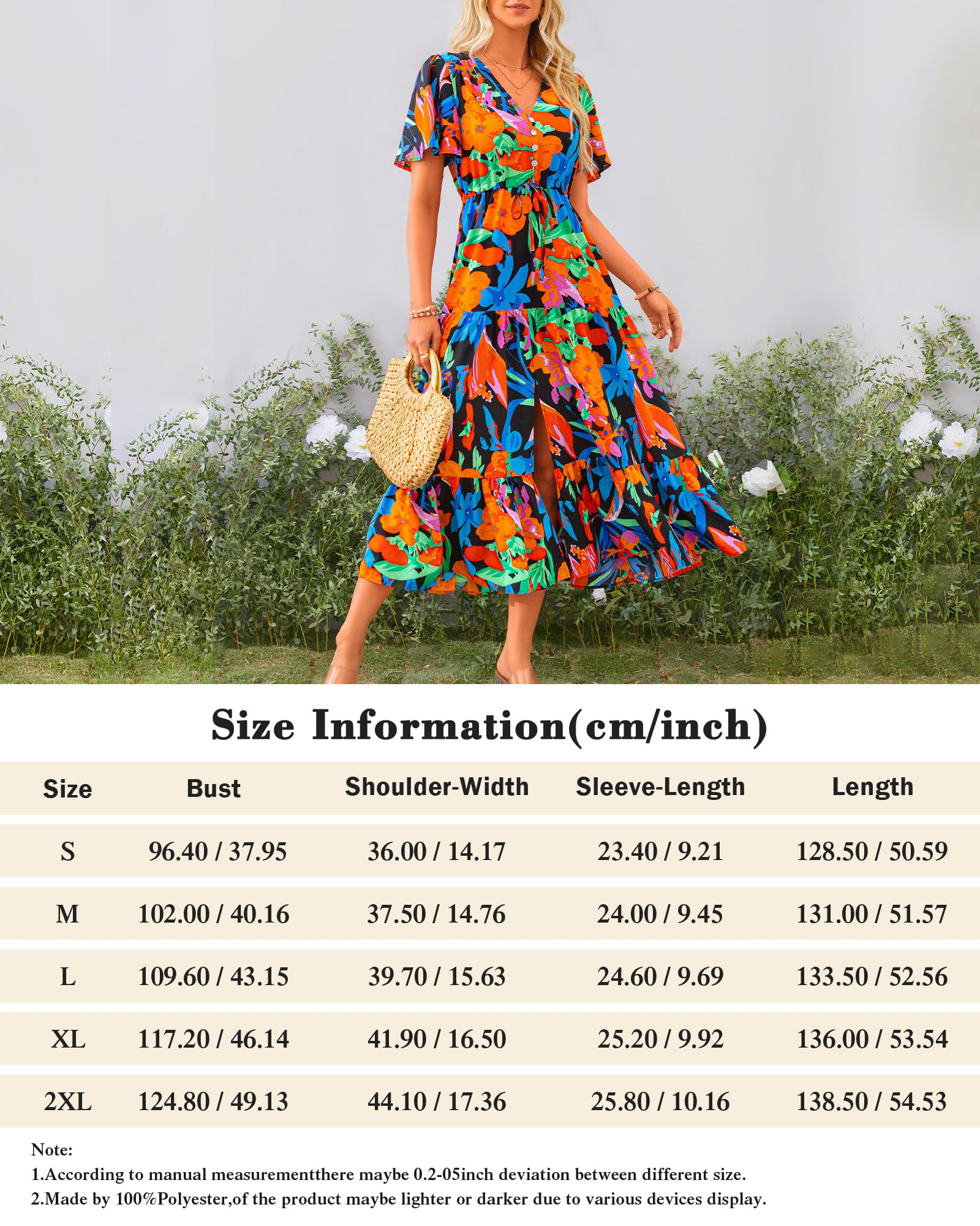Zenlonr Vestidos de verano para mujer, estilo casual, de manga corta, cuello en V, con abertura, con botones, cordón, vestido largo para la playa