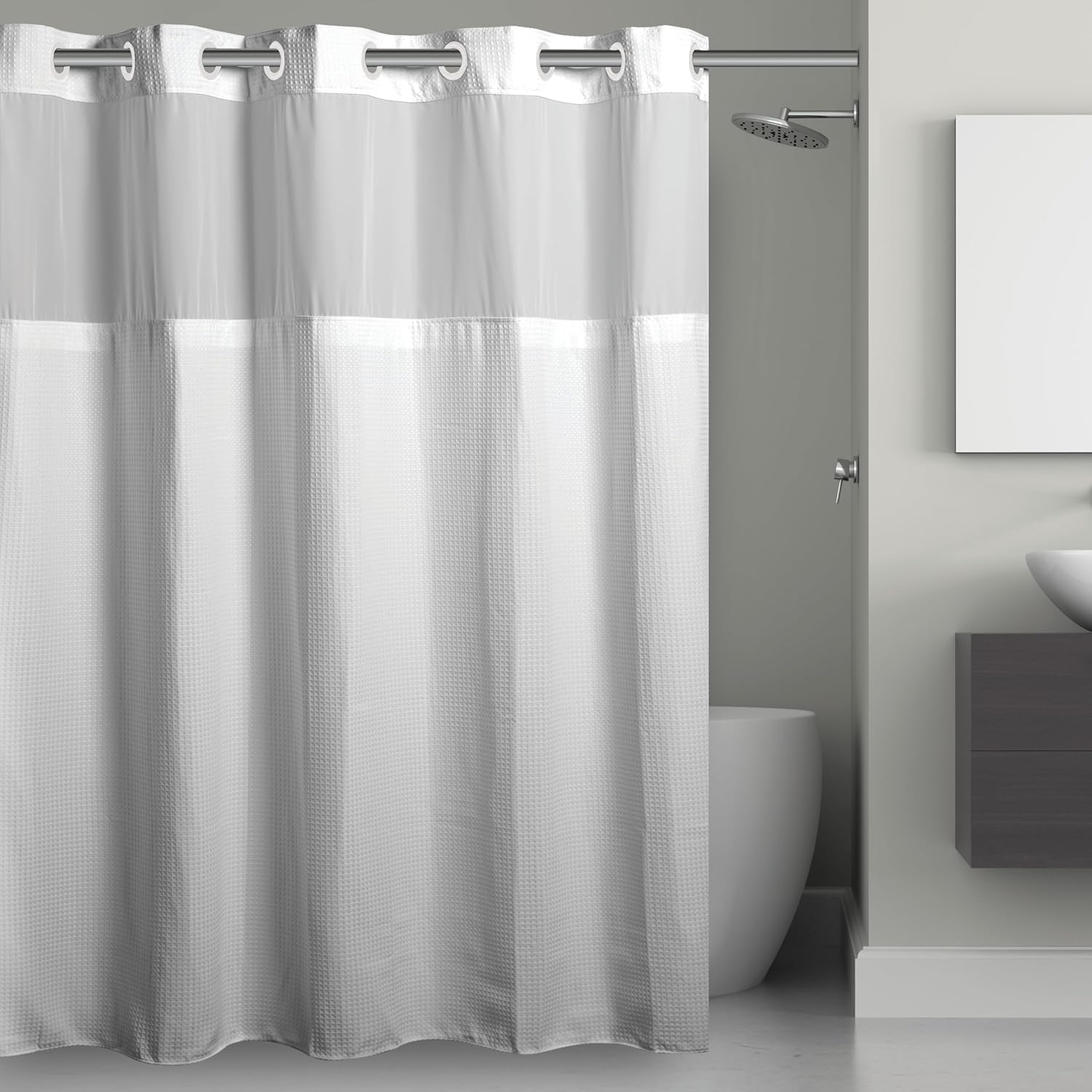 Hookless Hampton Bay Lighting Simply Solid 71 in. Microfiber White Shower Curtain RBH105MY600W (Pack of 6)