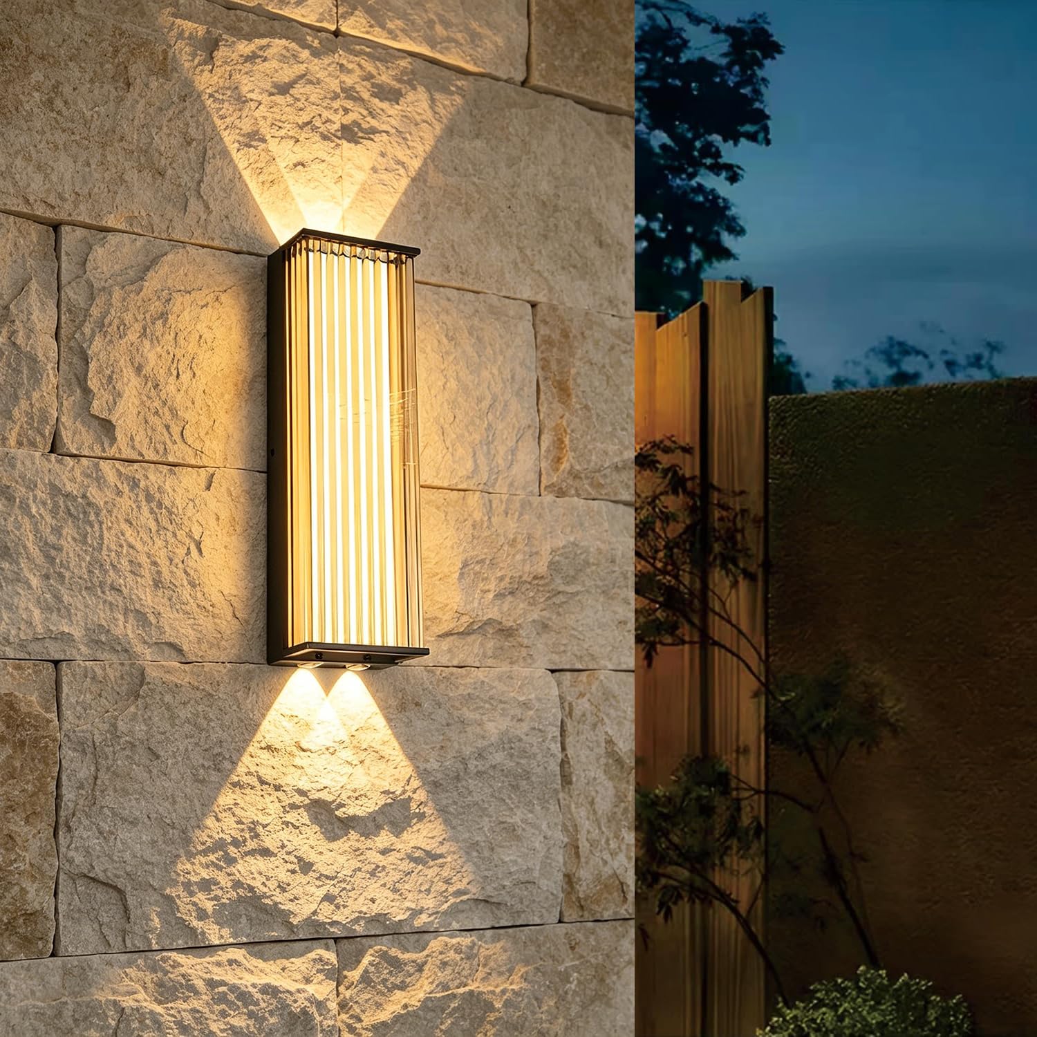 SDUYTDG LED Modern Rectangular Outdoor Wall Sconce 3000K Outside Lighting for House Patio, IP65 Waterproof Outdoor Wall Lights Aluminum Glass Wall Mount Porch Light