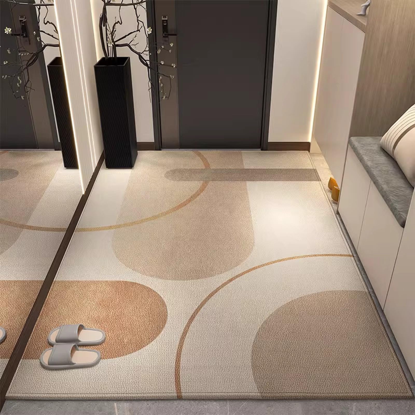 Fussmatte Aussen 90x150 Beige Halbkreislinien Schmutzfangmatte rutschfeste Fußmatte Außen für Eingang Patio Flur Garten Türmatte Maschinenwaschbare Fußmatten Haustür