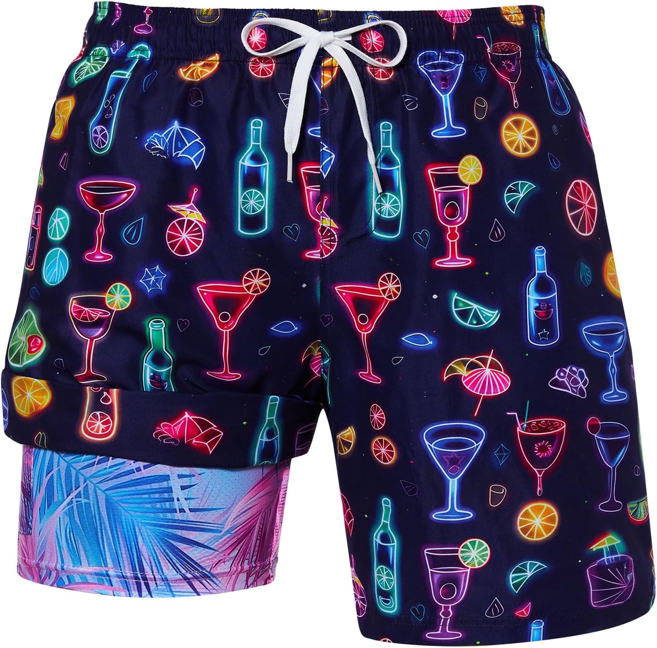 uideazone Mens Swim Trunks with Compression Liner Swimming Shorts 7 Inch Inseam Waterproof Quick Dry Beach Sport Shorts M-XXL Small Neon