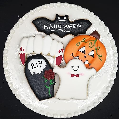 Miniatura 9 de Cortadores de galletas de Halloween, 5 piezas de acero inoxidable para hornear, moldes de calabaza, fantasma, dientes de vampiro, murciélago, ataúd