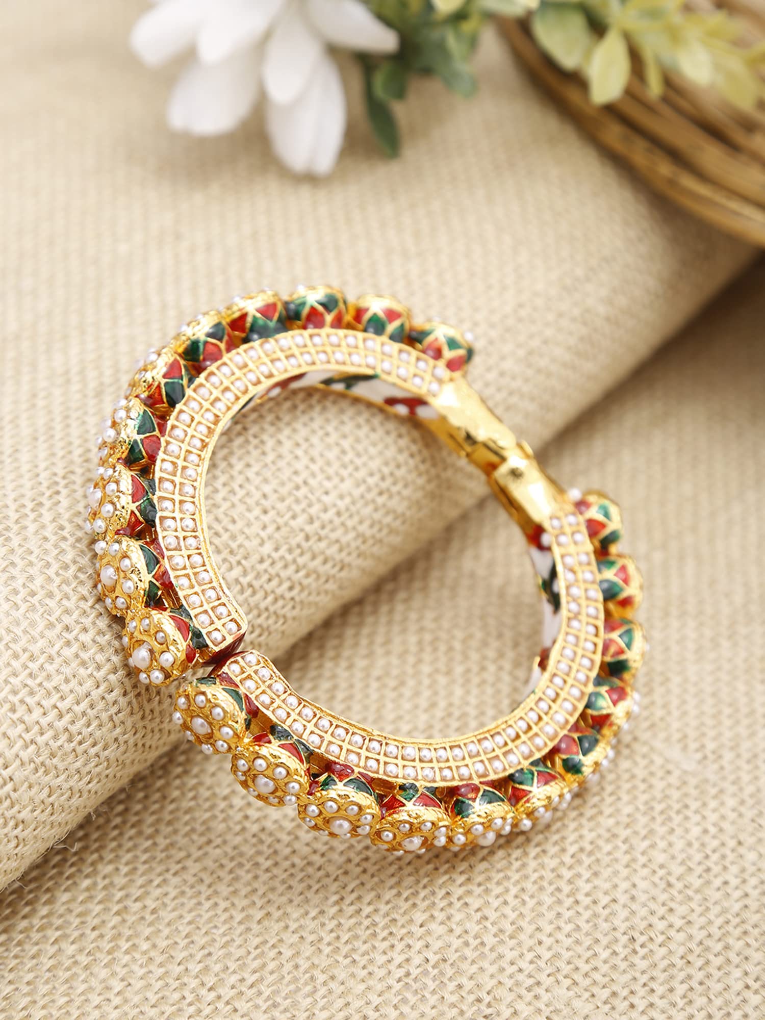 Ruby Raang Women's Mixed Metal Artificial Kundan bangles-and-bracelets - Traditional Jewellery Set for Women (White) - Image 3 thumbnail