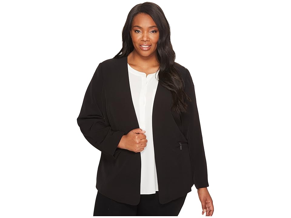 

Vince Camuto Specialty Size Plus Size Milano Twill Open Front Blazer (Rich Black) Women's Jacket