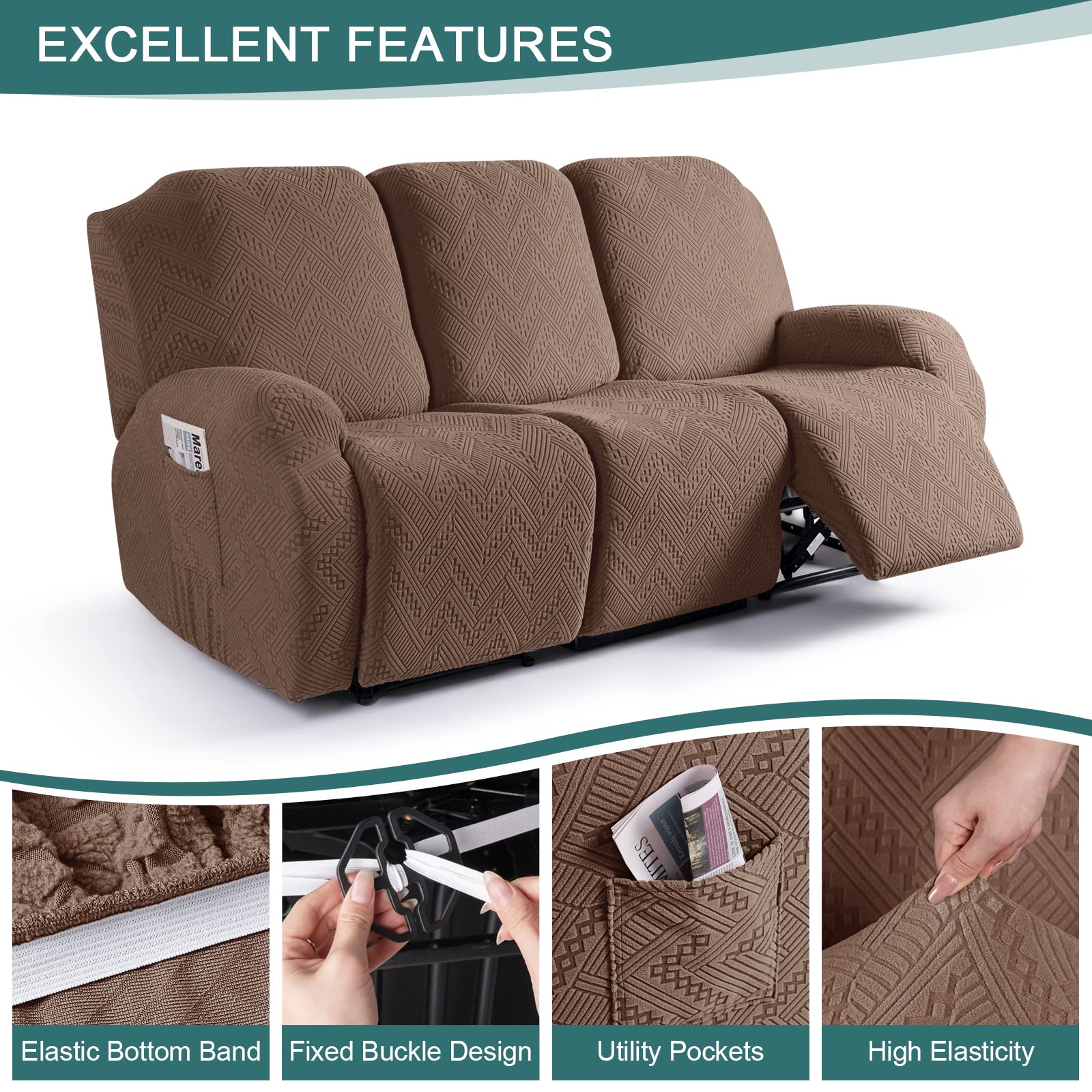 Ruaozz Stretch Recliner Sofa Covers 3Pieces Reclining Couch Covers