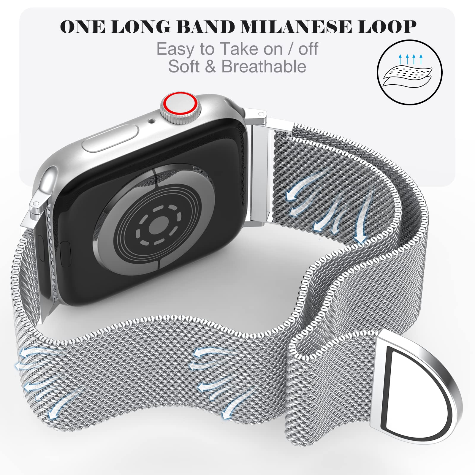 ORRLBB Cinturini Brevettato compatibile con Cinturino Apple Watch Donne Uomo Serie 10 9 8 7 6 5 4 3 SE2 SE Ultra2 Ultra, Loop in maglia milanese per iWatch 49mm 46mm 45mm 44 mm 42 mm 41 mm 40mm 38mm